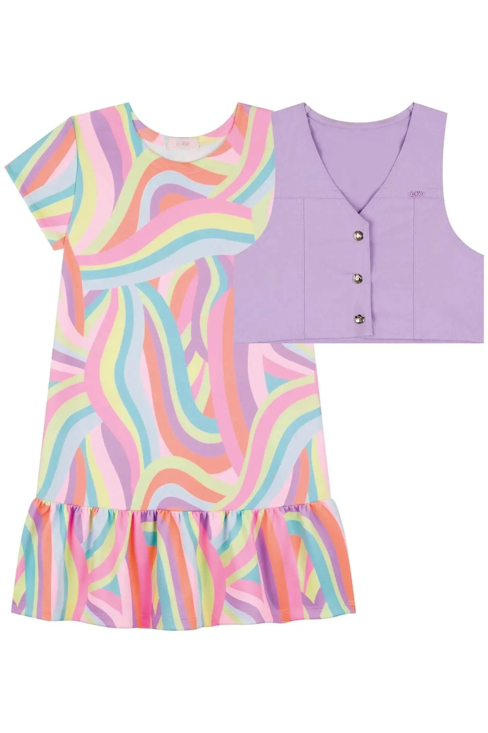 Vestido em Fly Tech e Colete em Sarja com Elastano 84555 Kukiê Infantil Menina