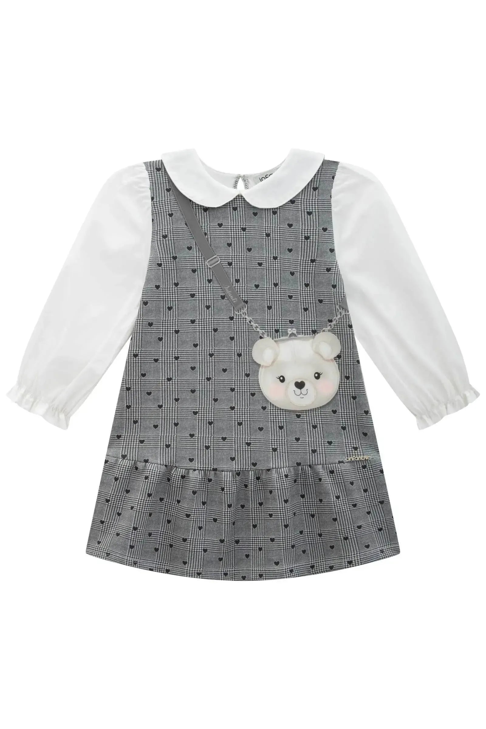 Vestido em Fly Tech e Tricoline 89981 Infanti Bebê Menina