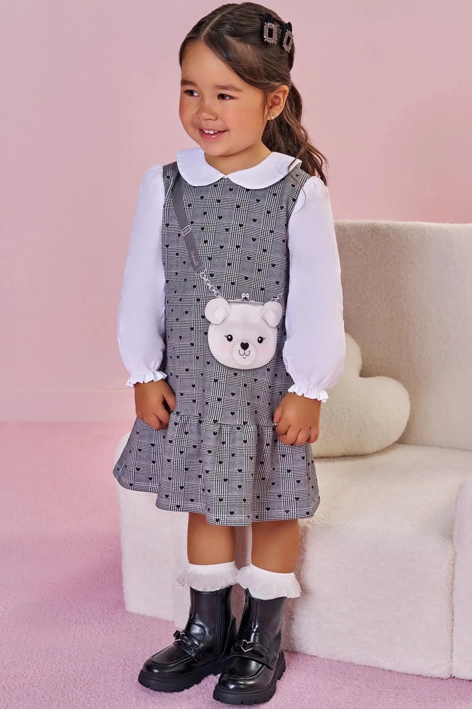 Vestido em Fly Tech e Tricoline 89981 Infanti Bebê Menina