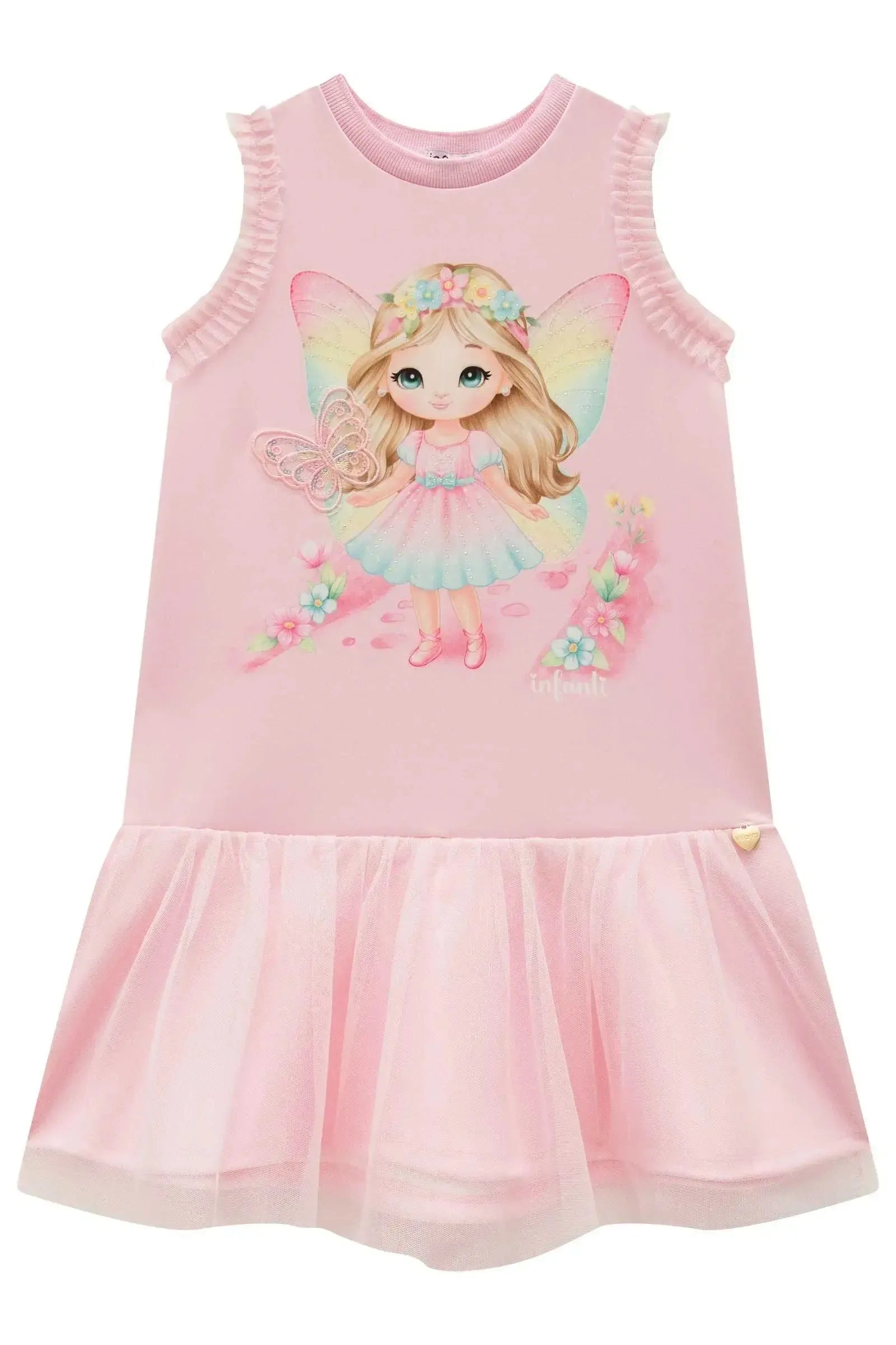 Vestido em Fly Tech e Tule com Elastano 99302 Infanti Infantil Menina