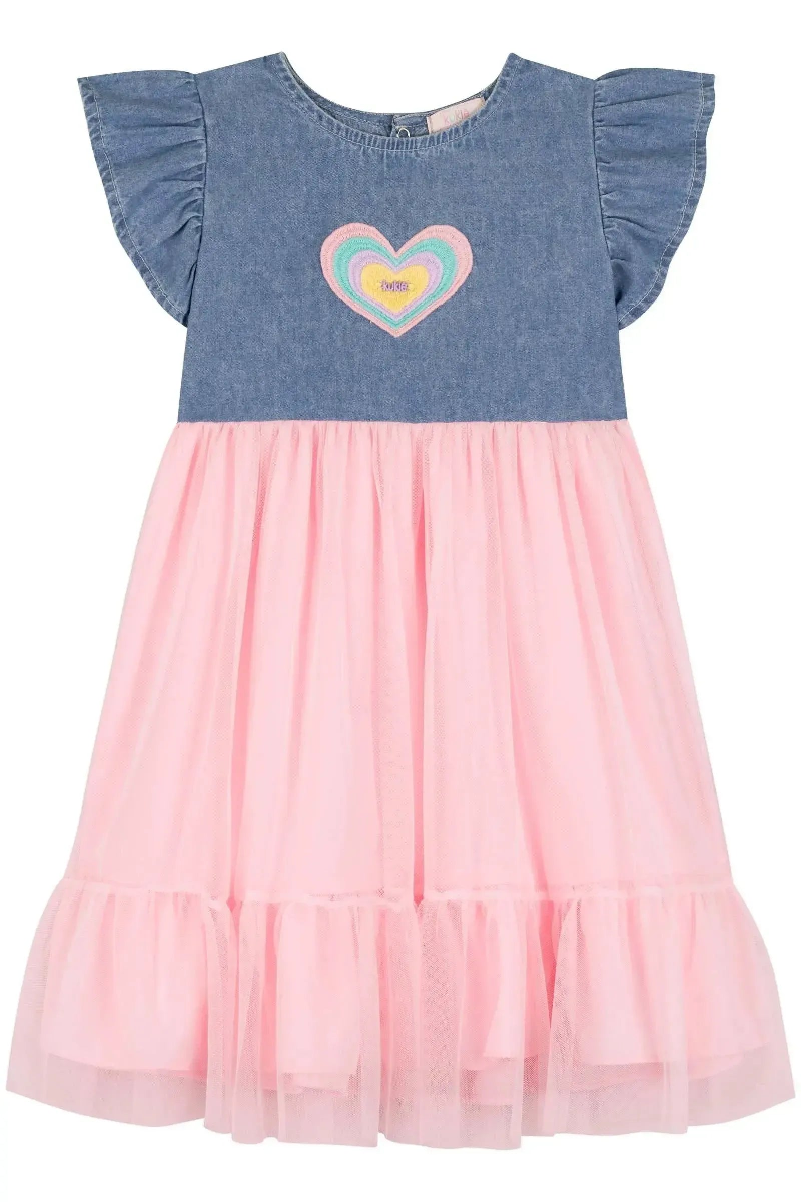 Vestido em Jeans com Elastano e Tule 83557 Kukiê Infantil Menina