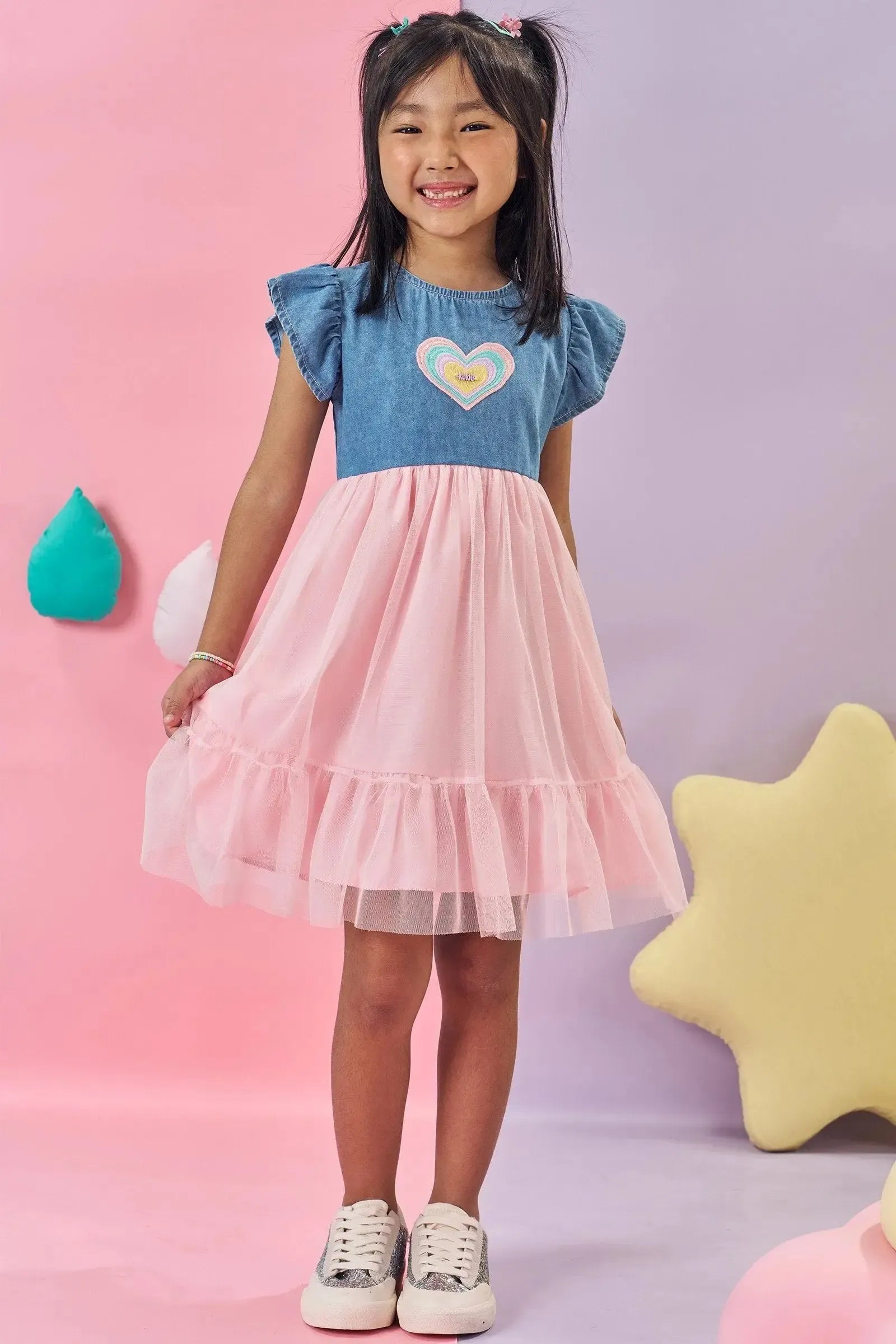Vestido em Jeans com Elastano e Tule 83557 Kukiê Infantil Menina
