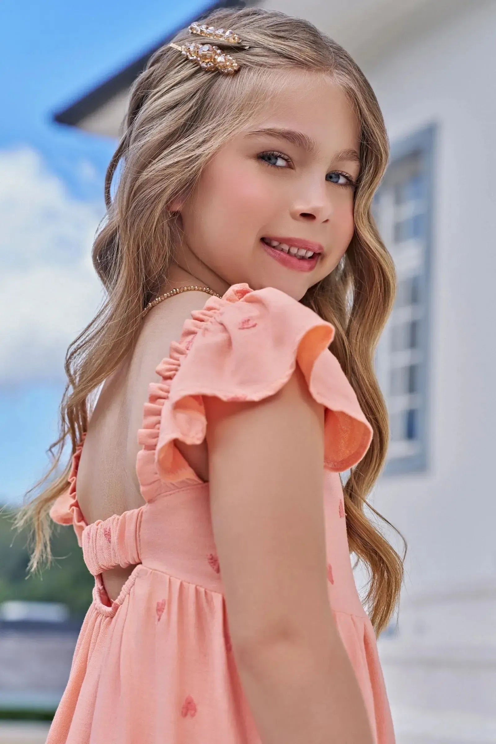 Vestido em Linho Bordado Corações 96650 Infanti Infantil Menina