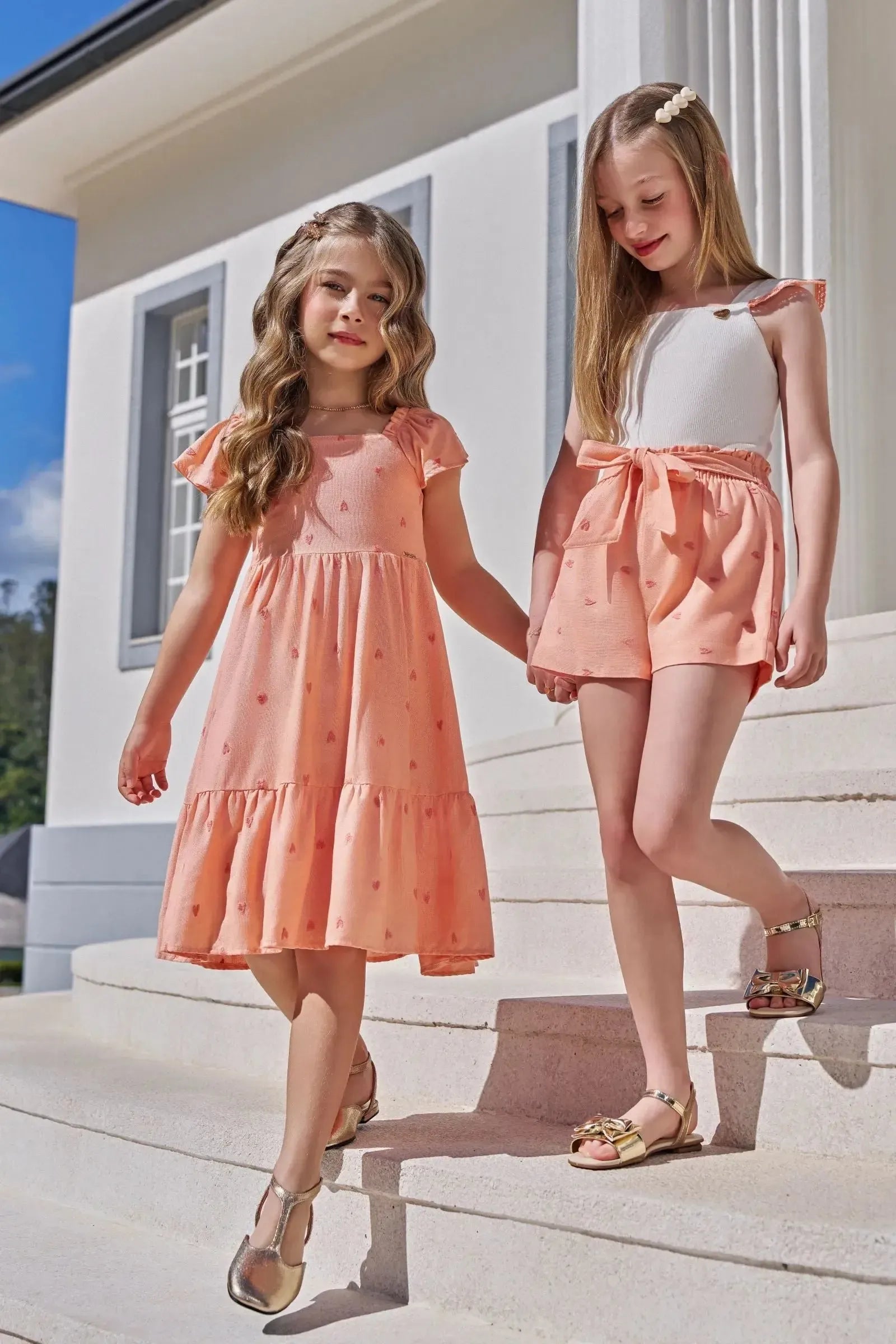 Vestido em Linho Bordado Corações 96650 Infanti Infantil Menina