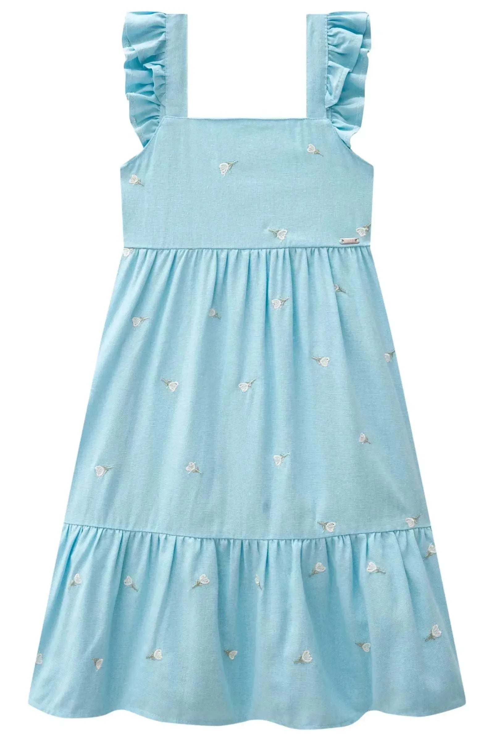 Vestido em Linho Bordado Flores 84002 Infanti Infantil Menina