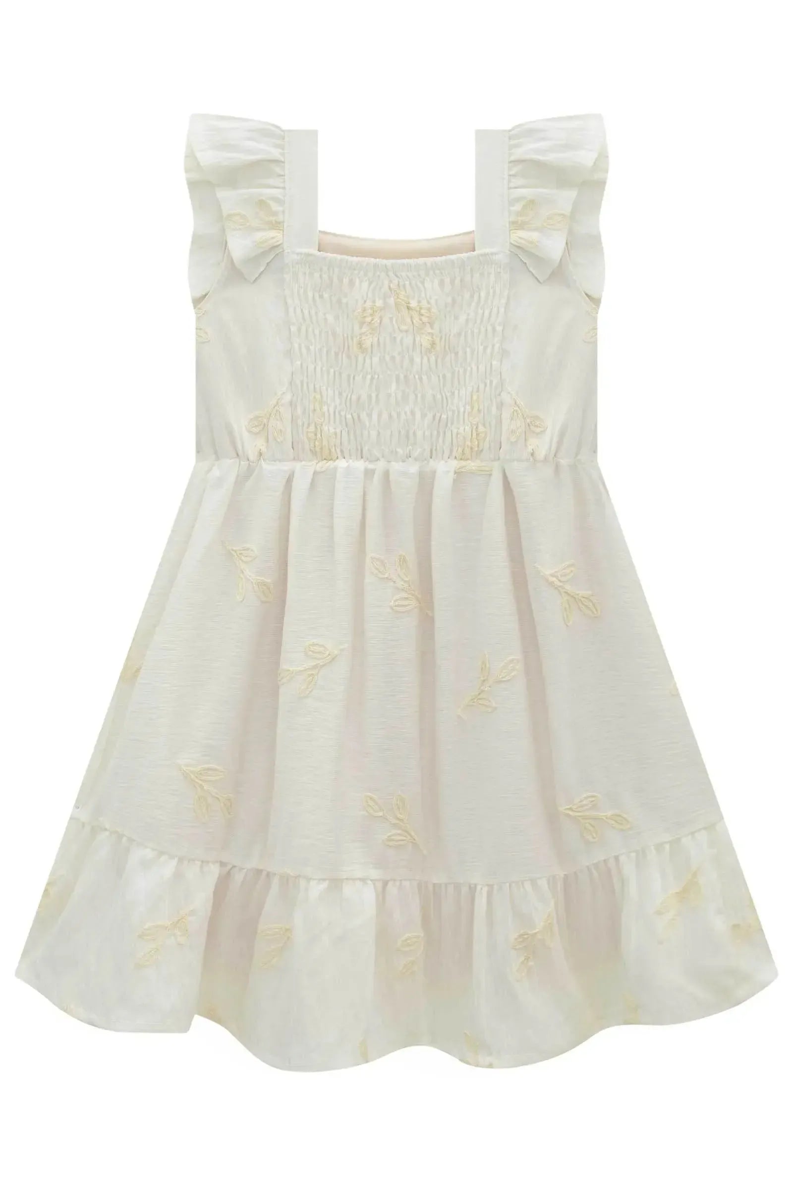 Vestido em Linho Bordado Folhas 98535 Infanti Infantil Menina