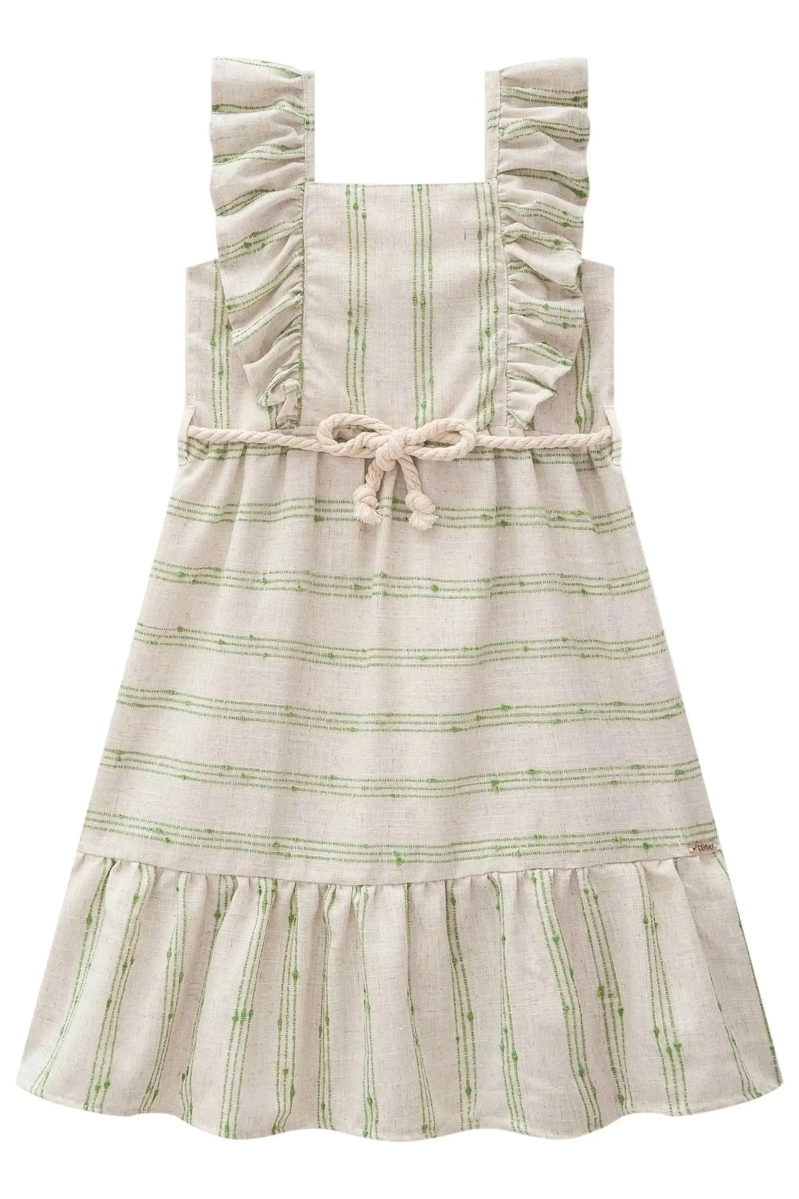 Vestido em Linho Bordado Listras 82929 Infanti Infantil Menina