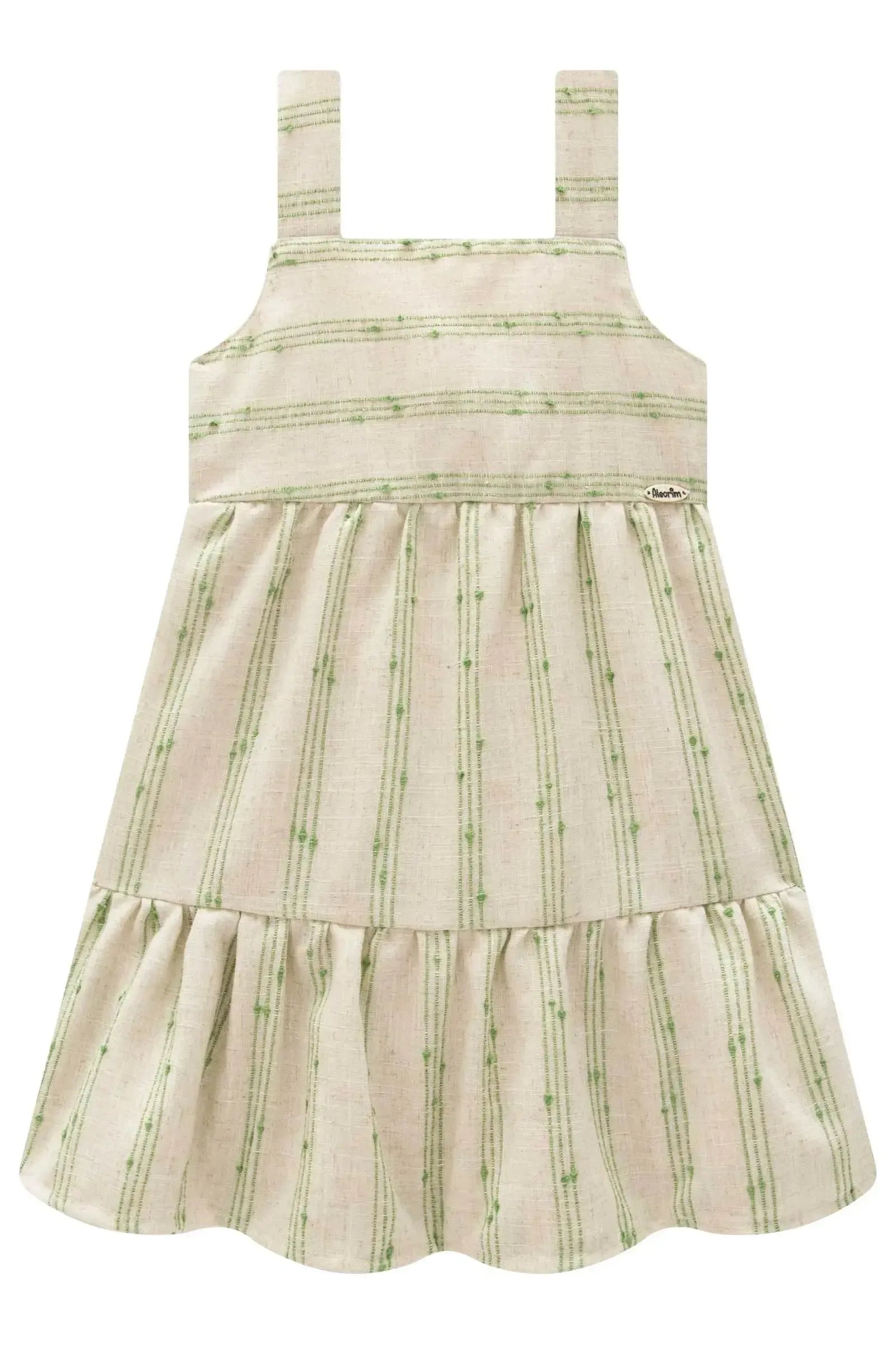 Vestido em Linho Bordado Listras 98335 Kukiê Infantil Menina