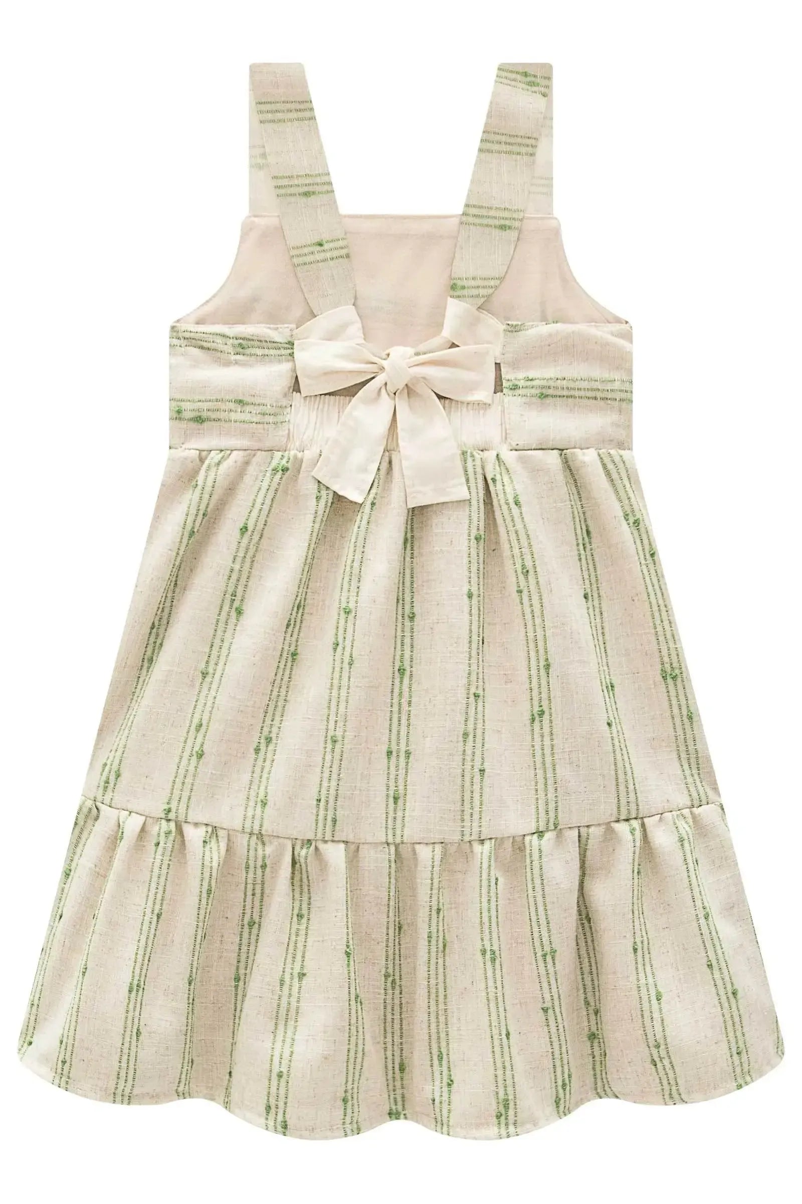 Vestido em Linho Bordado Listras 98335 Kukiê Infantil Menina