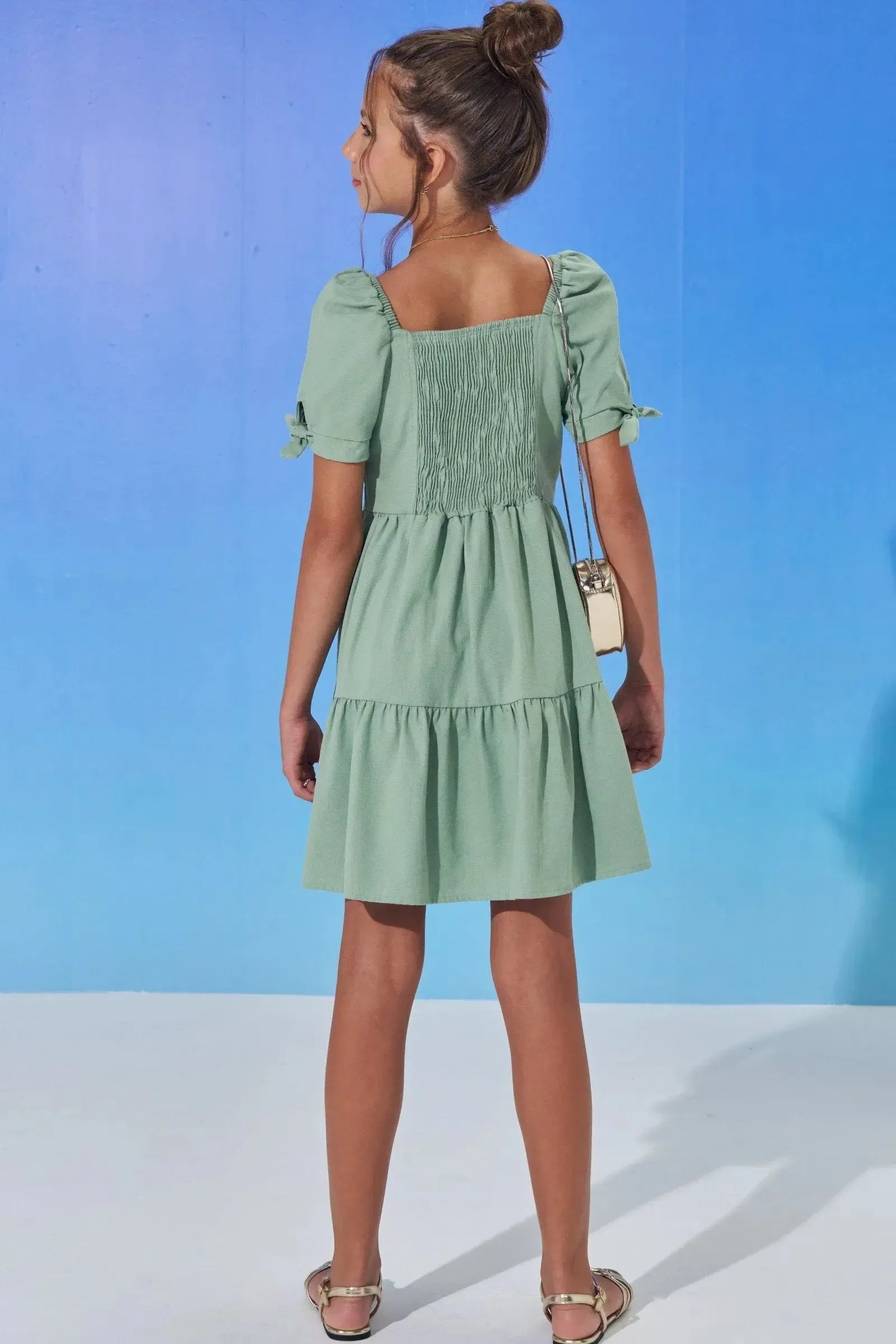 Vestido em Linho com Elastano 98888 Vic Teen Menina