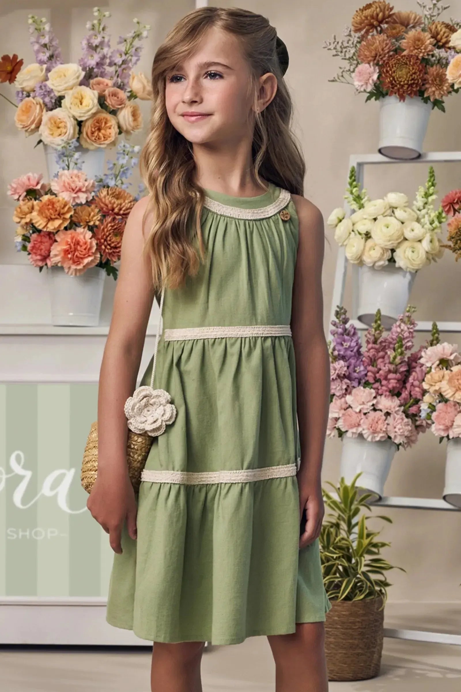 Vestido em Linho com Elastano 99040 Infanti Infantil Menina
