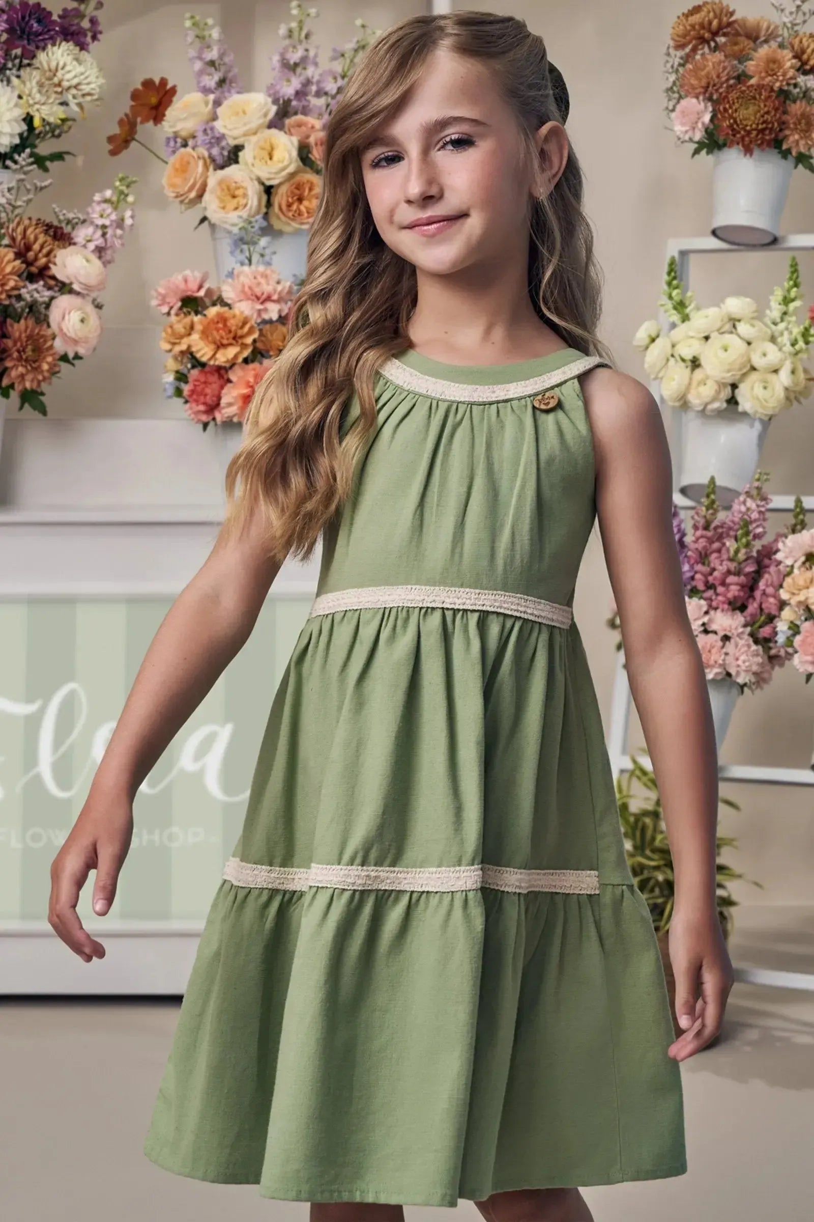Vestido em Linho com Elastano 99040 Infanti Infantil Menina
