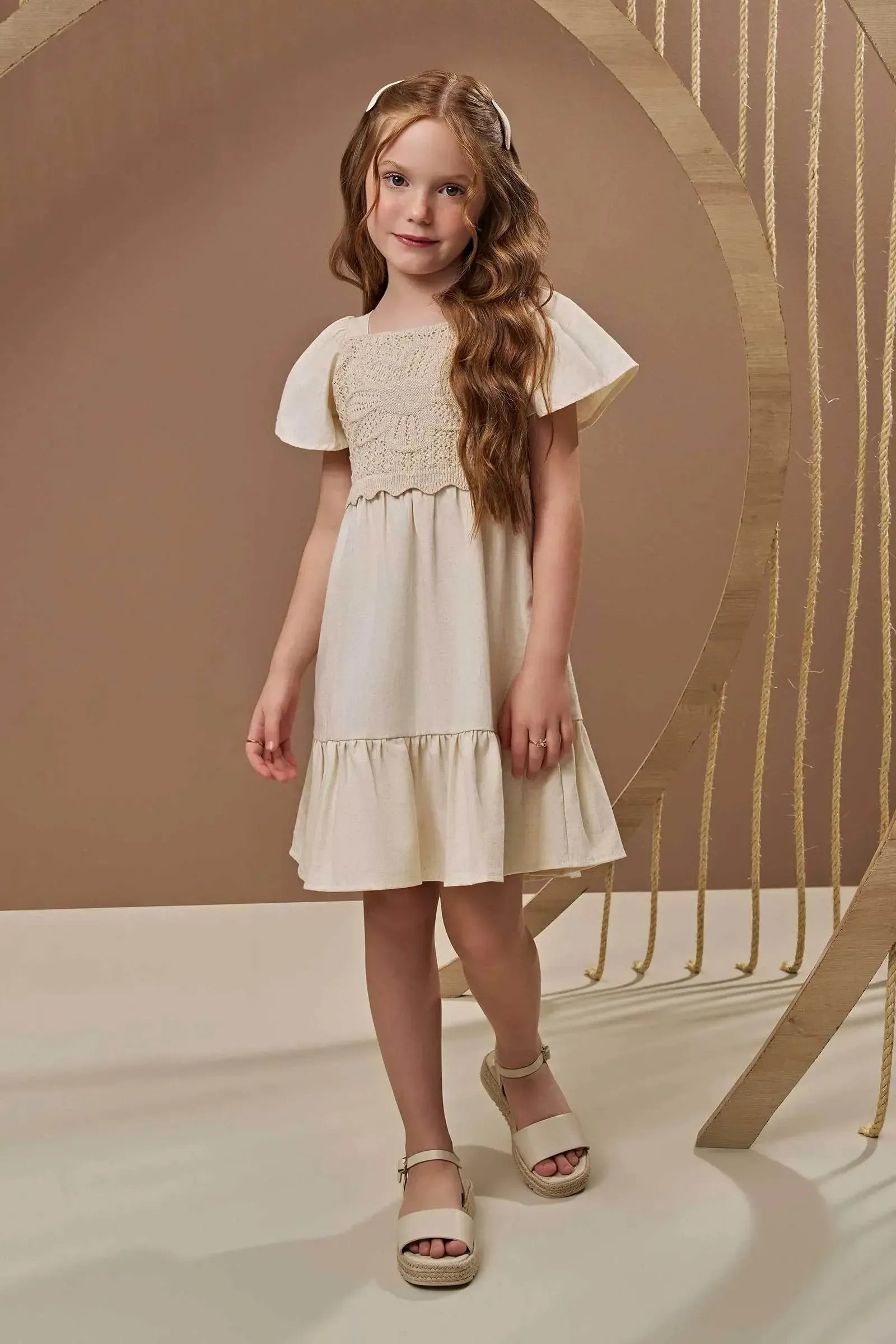 Vestido em Linho com Elastano e Tricot Algodão 97194 Infanti Infantil Menina