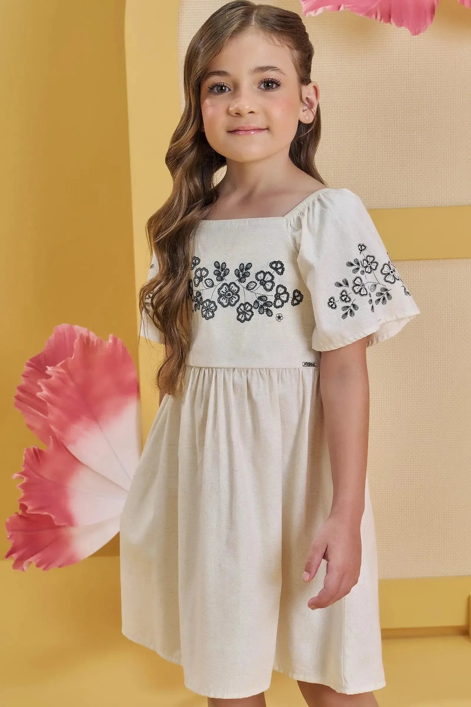 Vestido em Linho Deluxe 82983 Infanti Infantil Menina