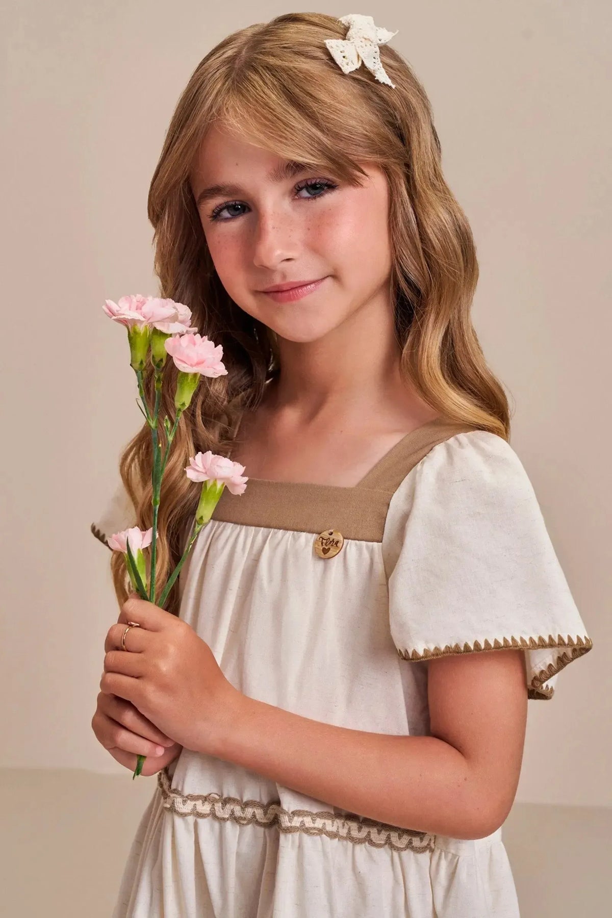 Vestido em Linho Deluxe 98882 Infanti Infantil Menina