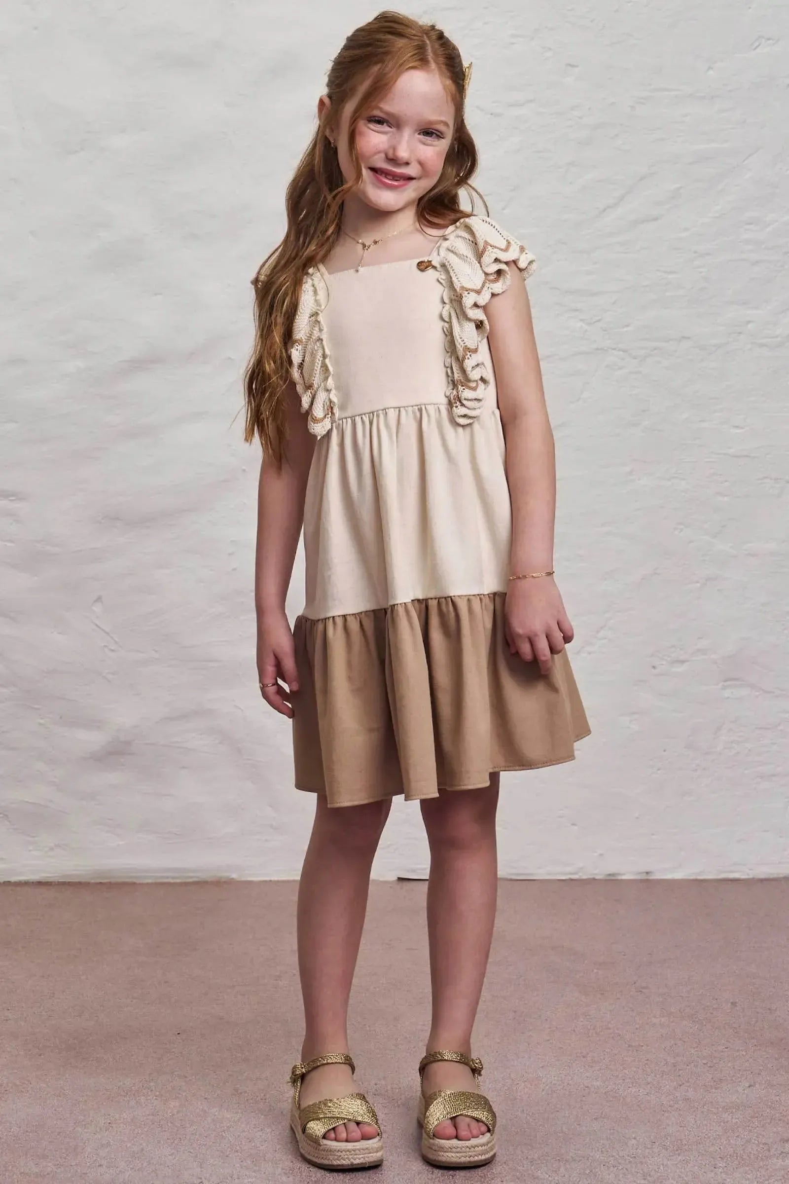 Vestido em Linho Santorine com Elastano e Tricot 100% Algodão 98784 Infanti Infantil Menina