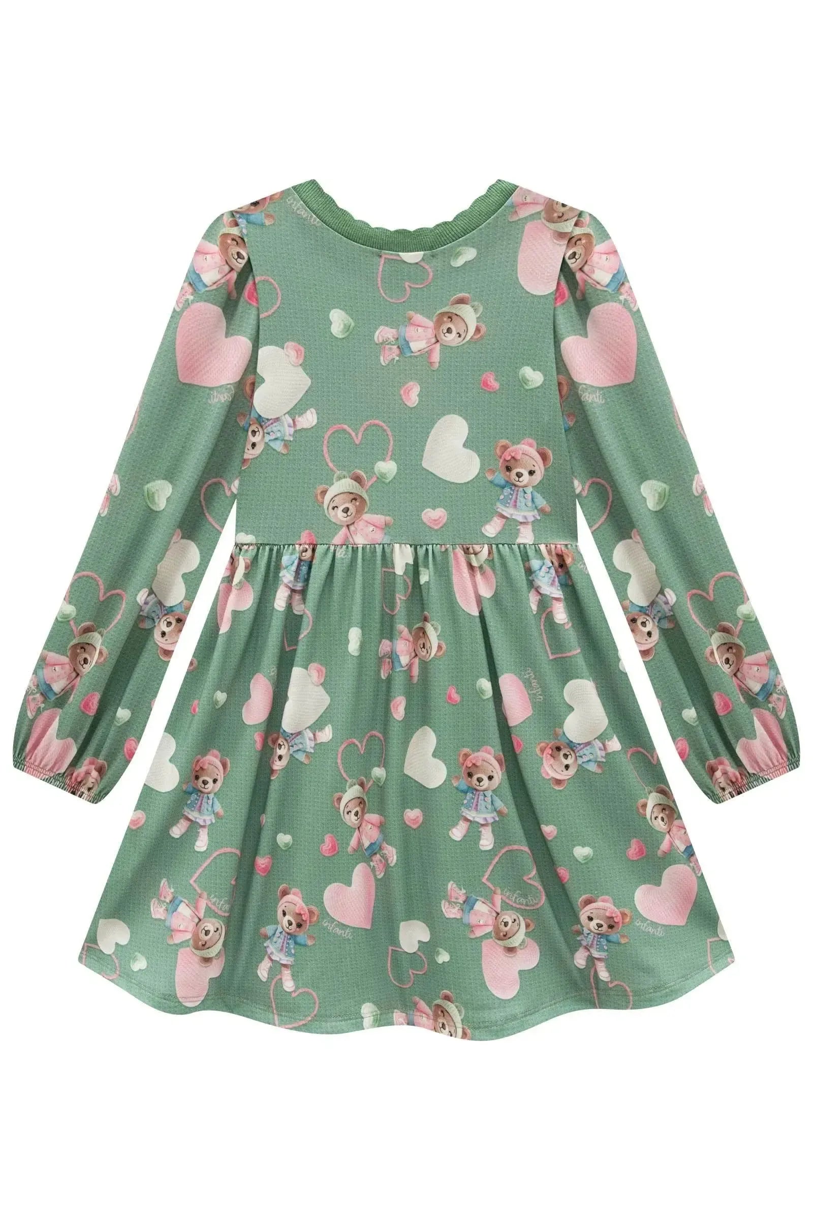 Vestido em Malha Fresh. Acompanha Bolsa em Pelo Carneirinho 91816 Infanti Infantil Menina
