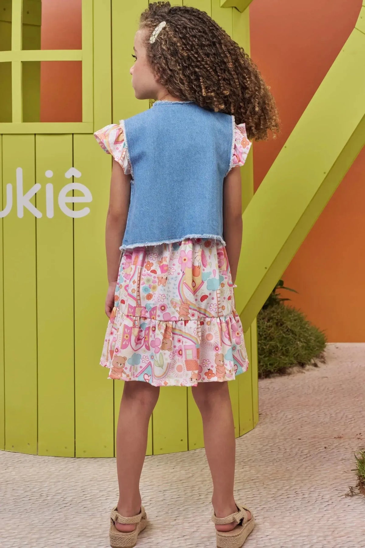 Vestido em Malha Fresh e Colete em Jeans Arkansas 98602 Kukiê Infantil Menina