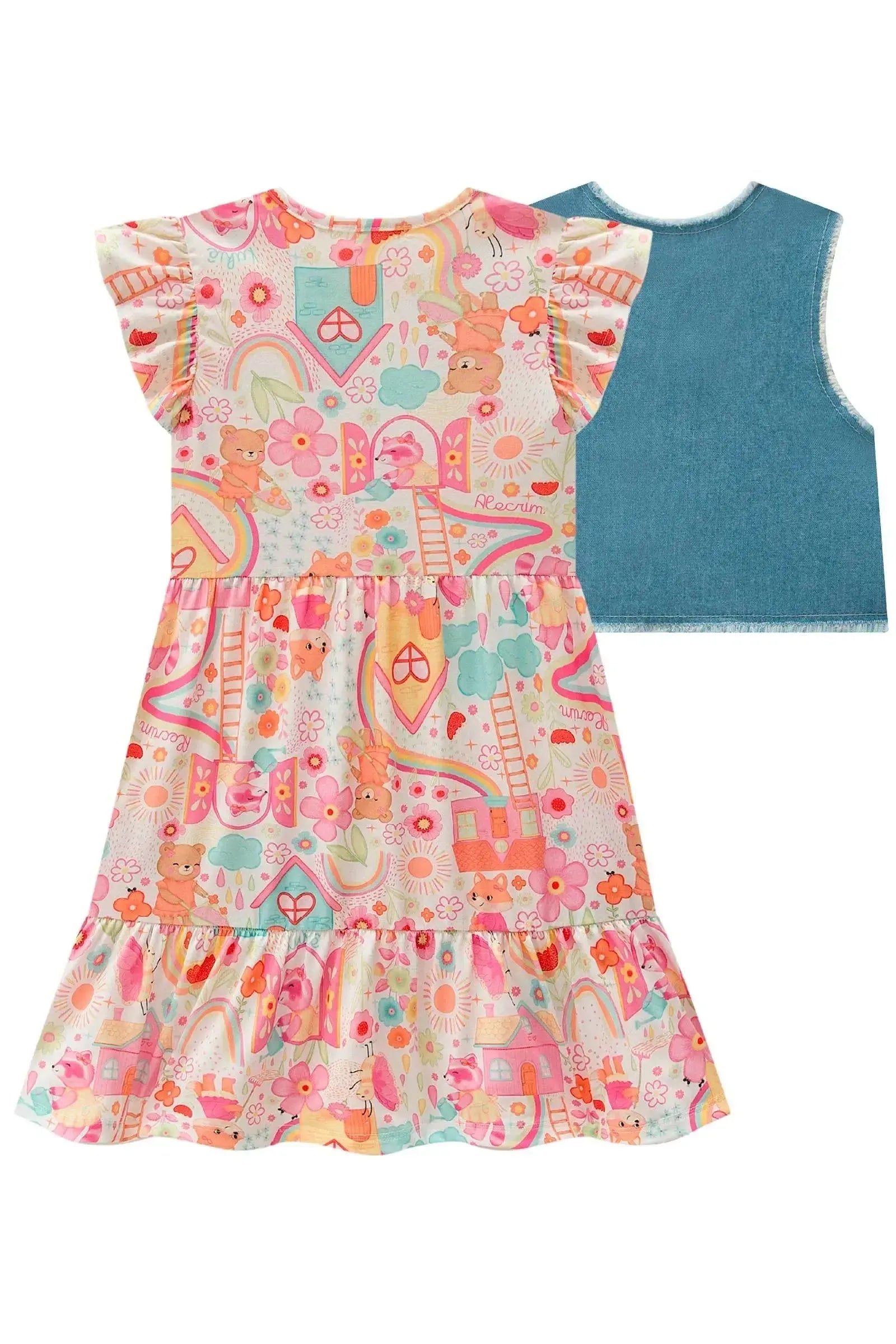 Vestido em Malha Fresh e Colete em Jeans Arkansas 98602 Kukiê Infantil Menina