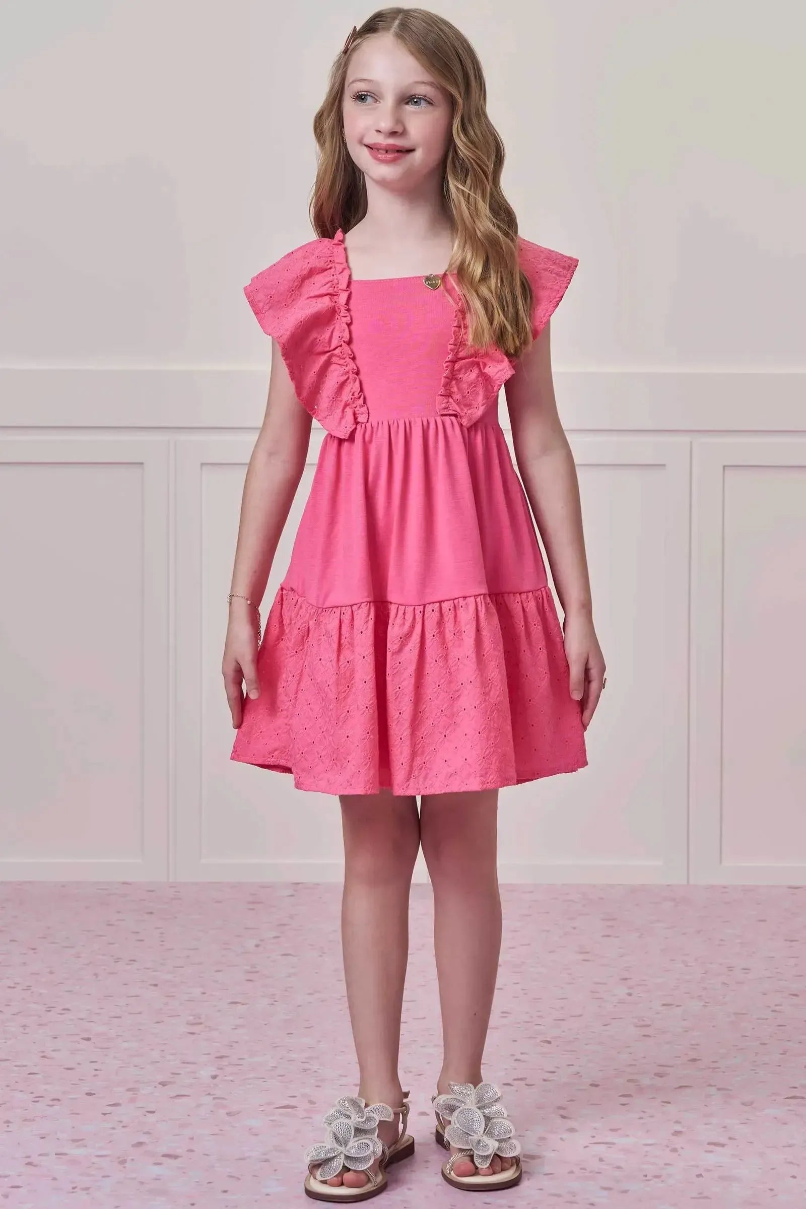 Vestido em Malha Fresh e Laise Verano 96783 Infanti Infantil Menina