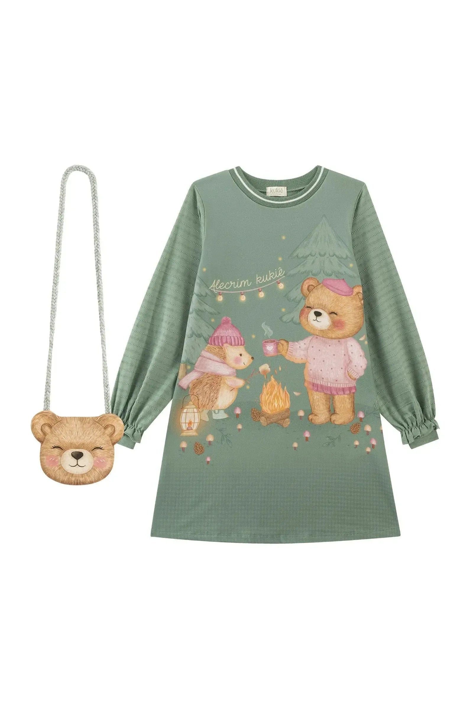 Vestido em Malha Textura (acompanha Bolsa) 89245 Kukiê Infantil Menina