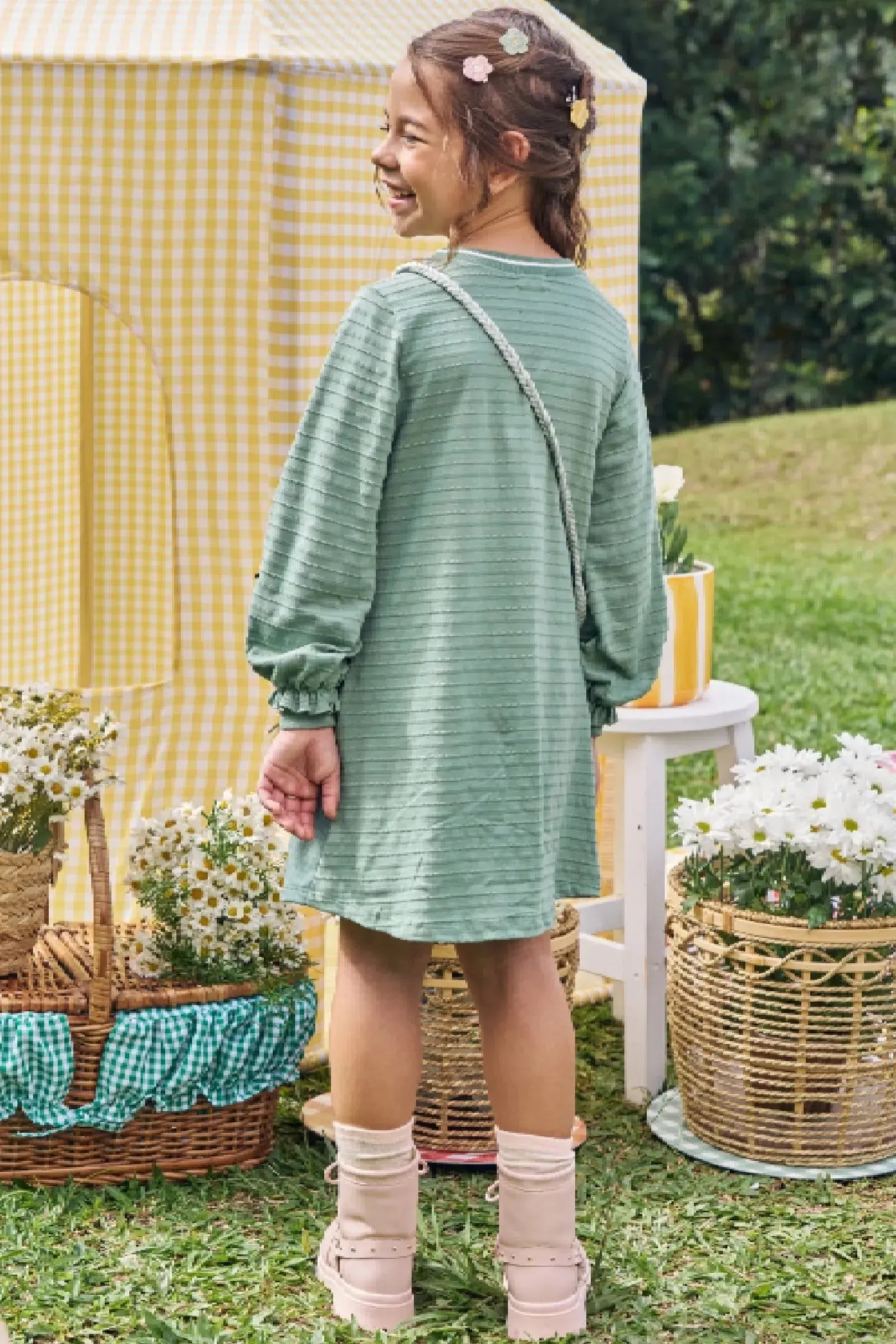 Vestido em Malha Textura (acompanha Bolsa) 89245 Kukiê Infantil Menina