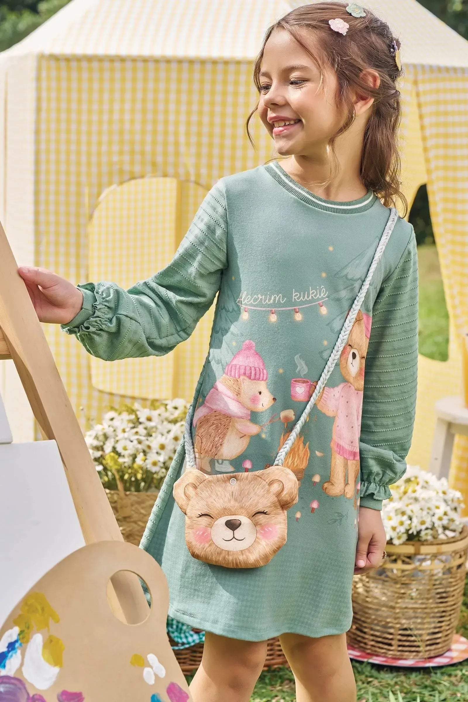 Vestido em Malha Textura (acompanha Bolsa) 89245 Kukiê Infantil Menina