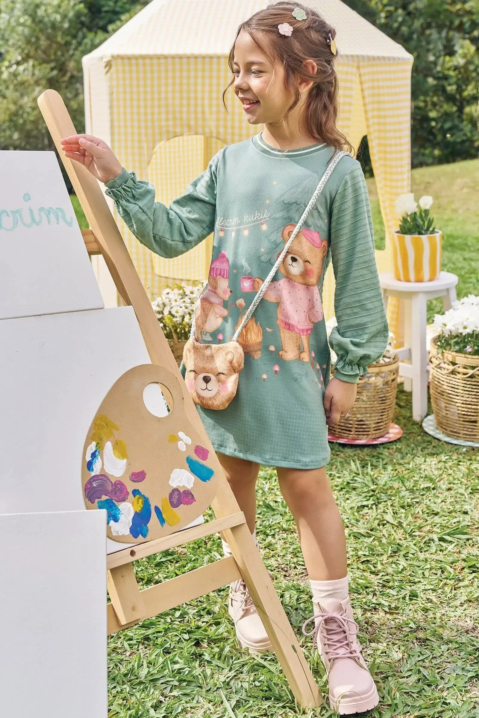 Vestido em Malha Textura (acompanha Bolsa) 89245 Kukiê Infantil Menina