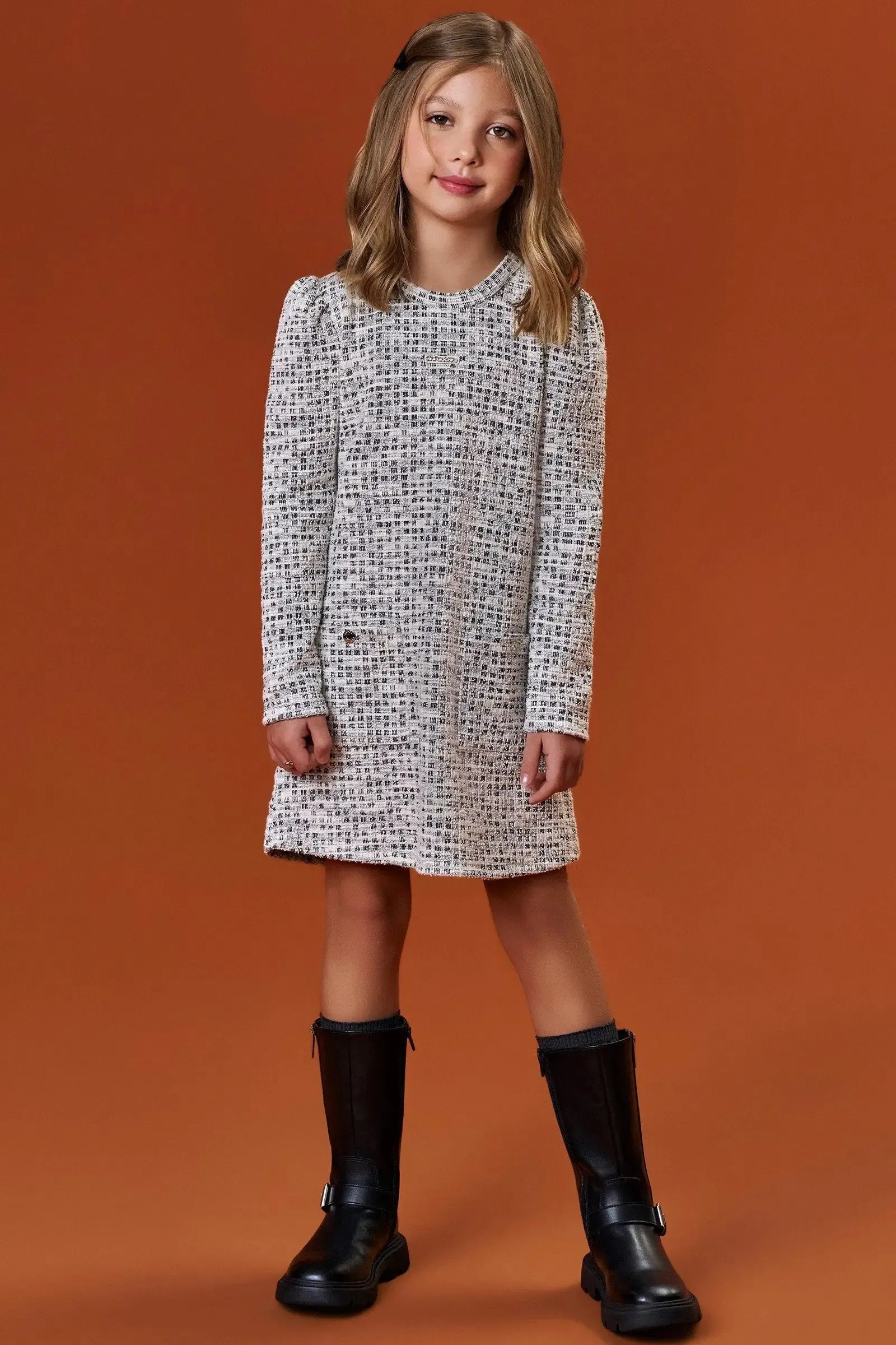 Vestido em Malha Tweed 90333 Infanti Infantil Menina