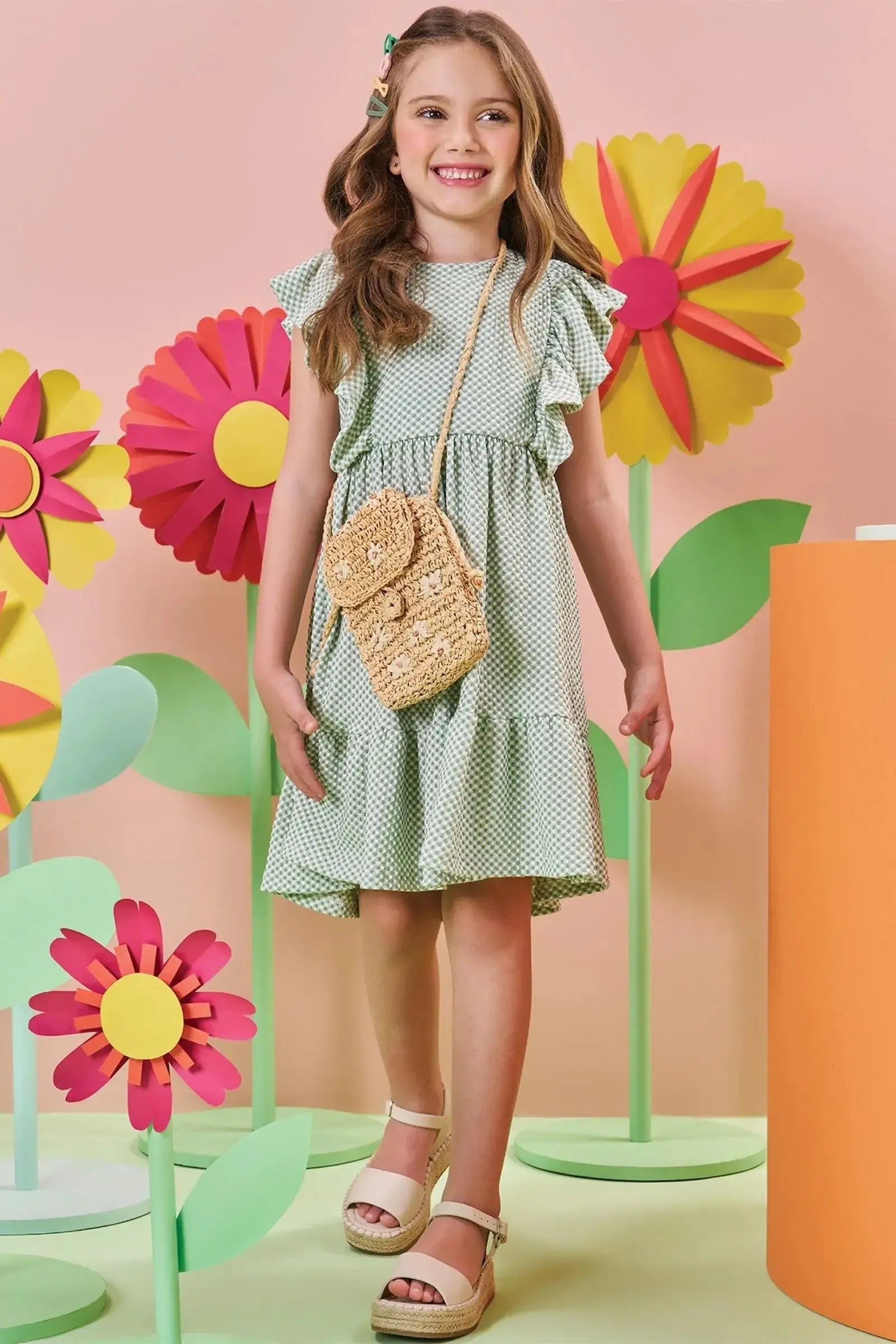 Vestido em Malha Vichy Textura 84767 Kukiê Infantil Menina