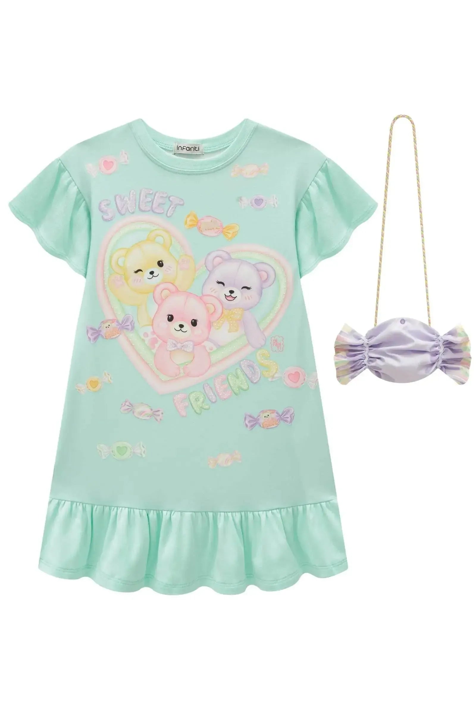 Vestido em Meia Malha. Acompanha Bolsa 83026 Infanti Infantil Menina