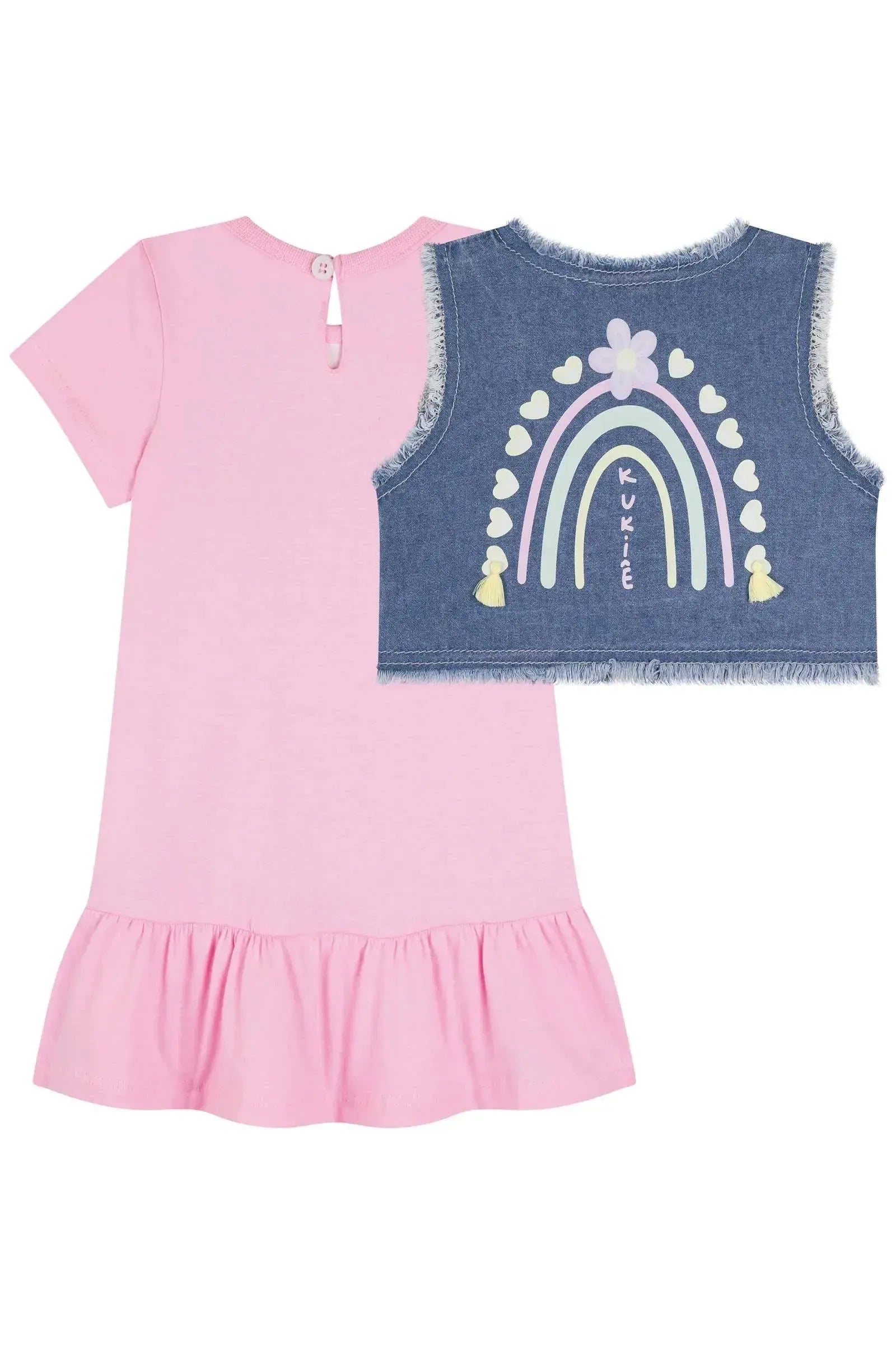 Vestido em Meia Malha e Colete em Jeans 85139 Kukiê Bebê Menina