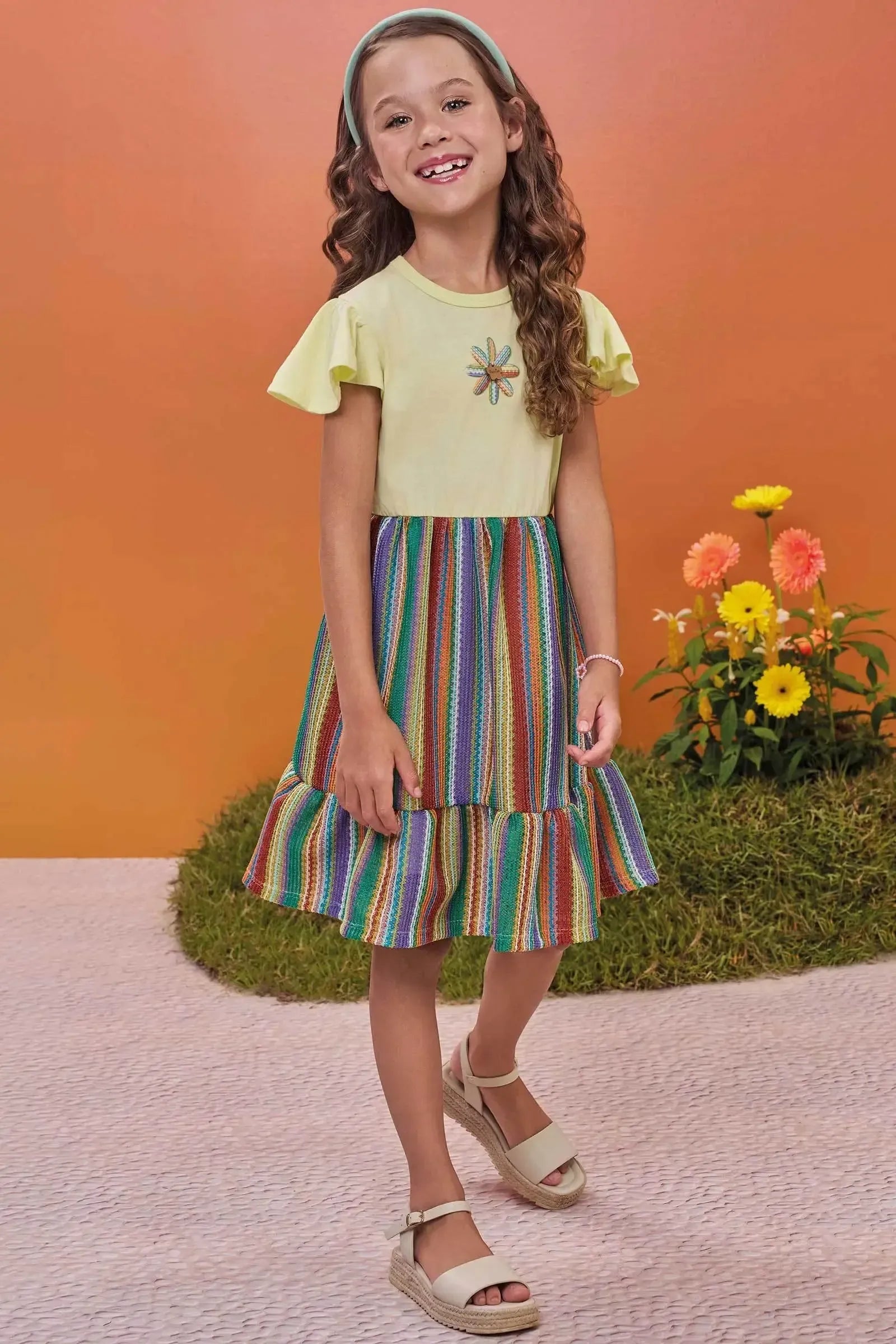 Vestido em Meia Malha e Tecido Tricô 97989 Kukiê Infantil Menina