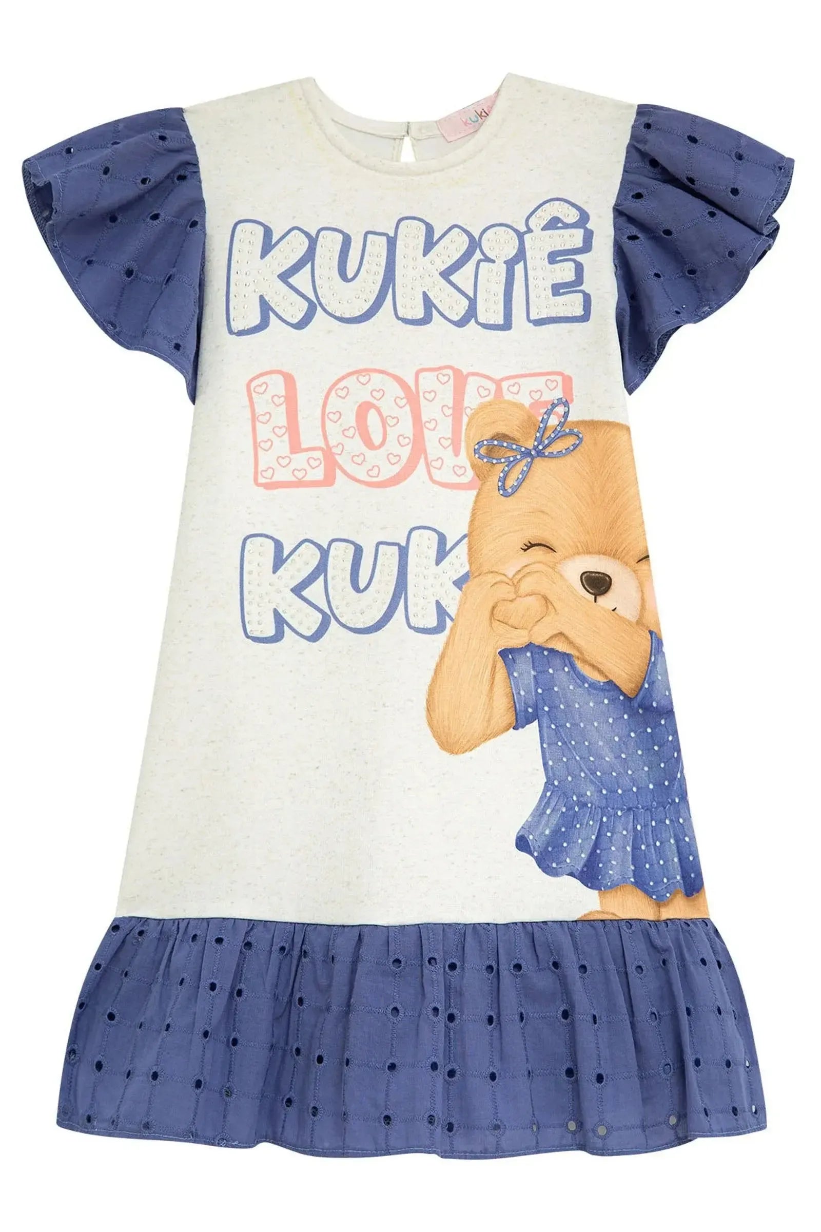 Vestido em Molecotton e Tecido Laise 93684 Kukiê Infantil Menina