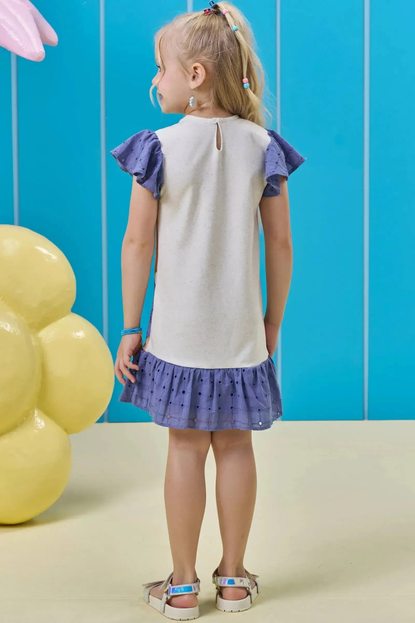 Vestido em Molecotton e Tecido Laise 93684 Kukiê Infantil Menina
