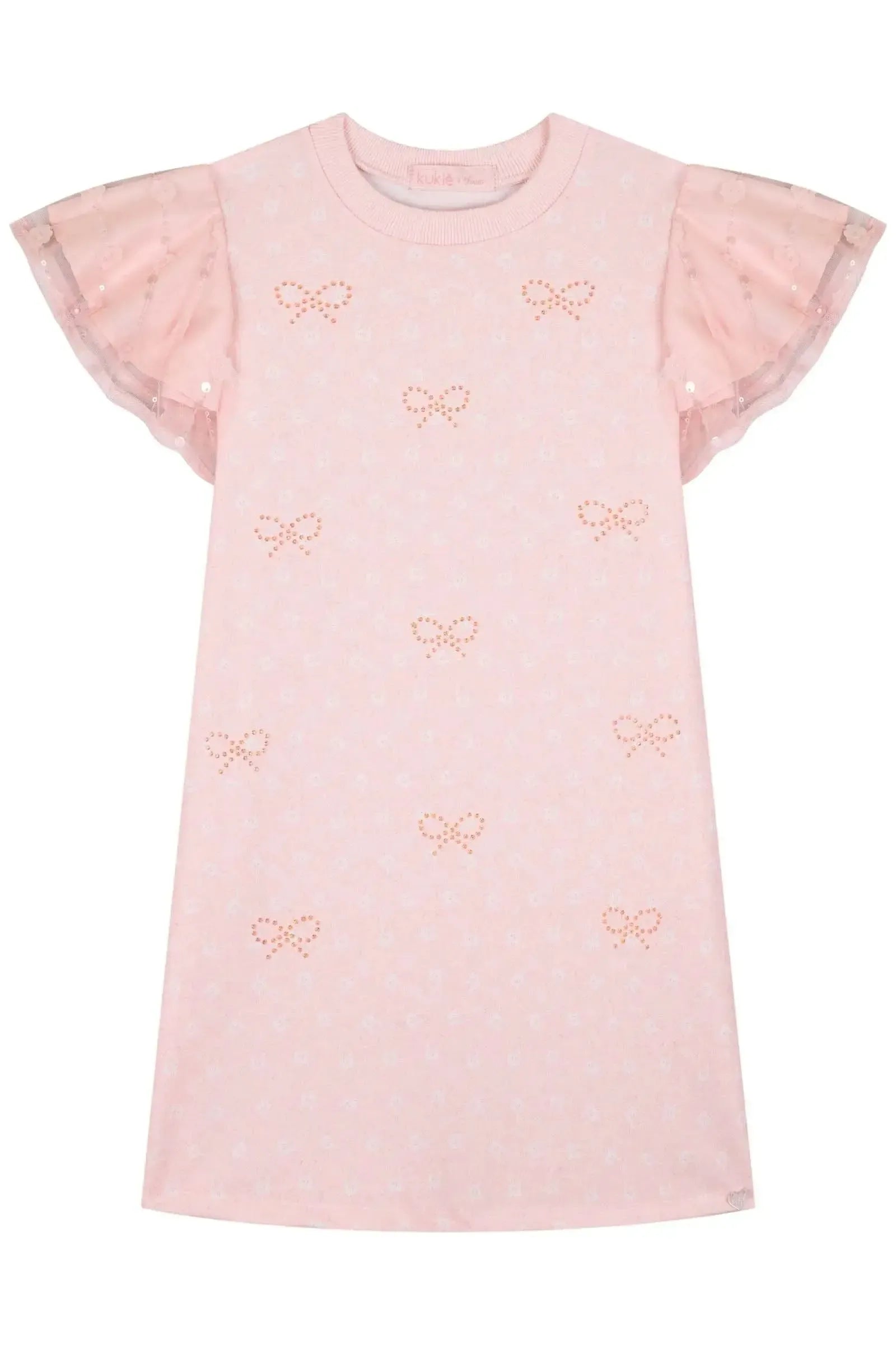 Vestido em Molecotton e Tule Bordado 83464 Kukiê Infantil Menina