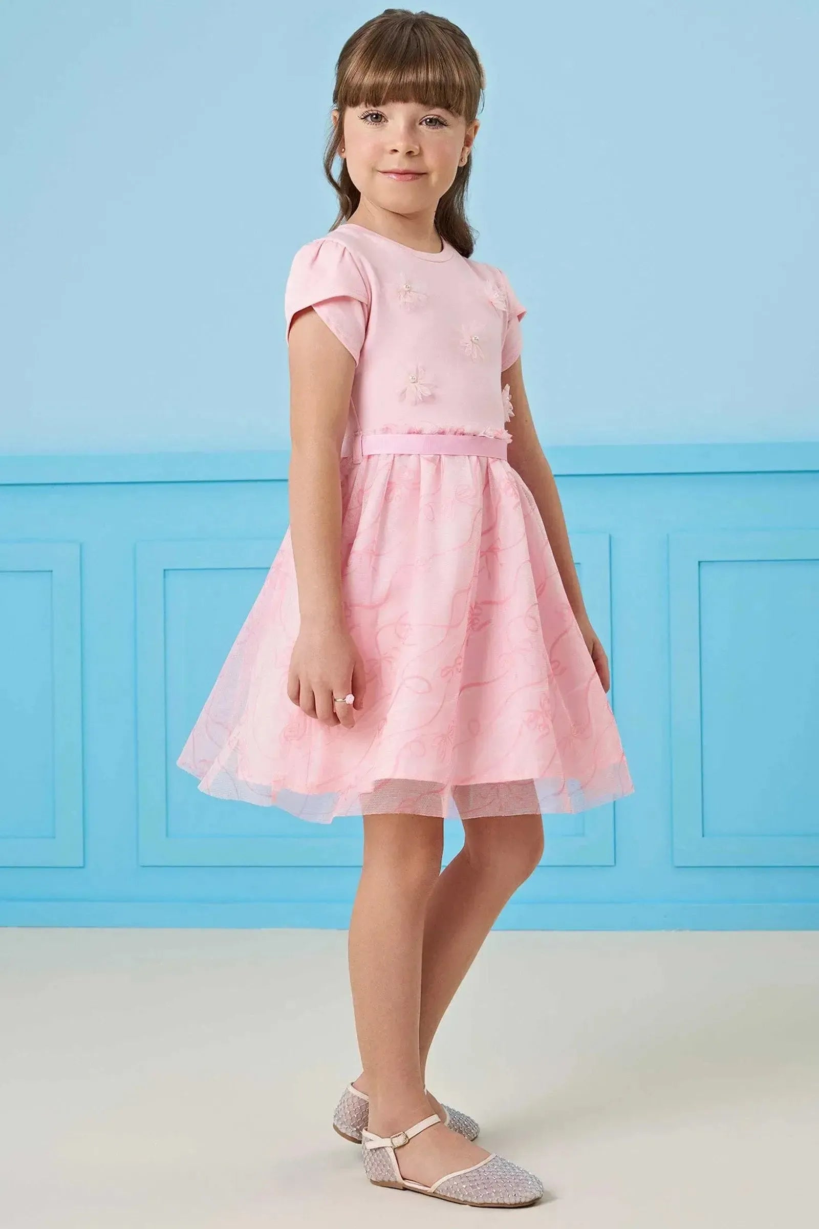 Vestido em Molevisco e Tule 84003 Infanti Infantil Menina