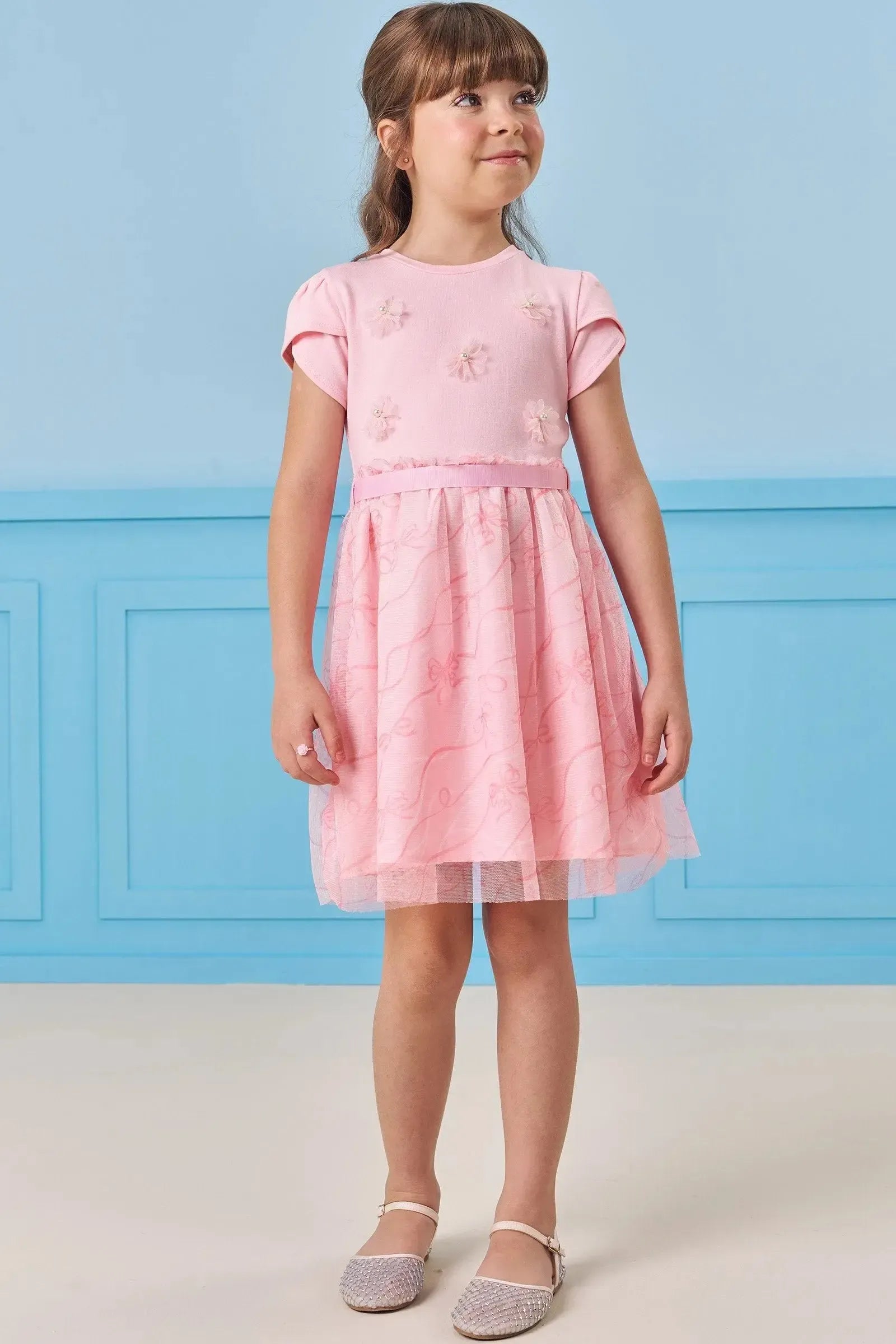 Vestido em Molevisco e Tule 84003 Infanti Infantil Menina