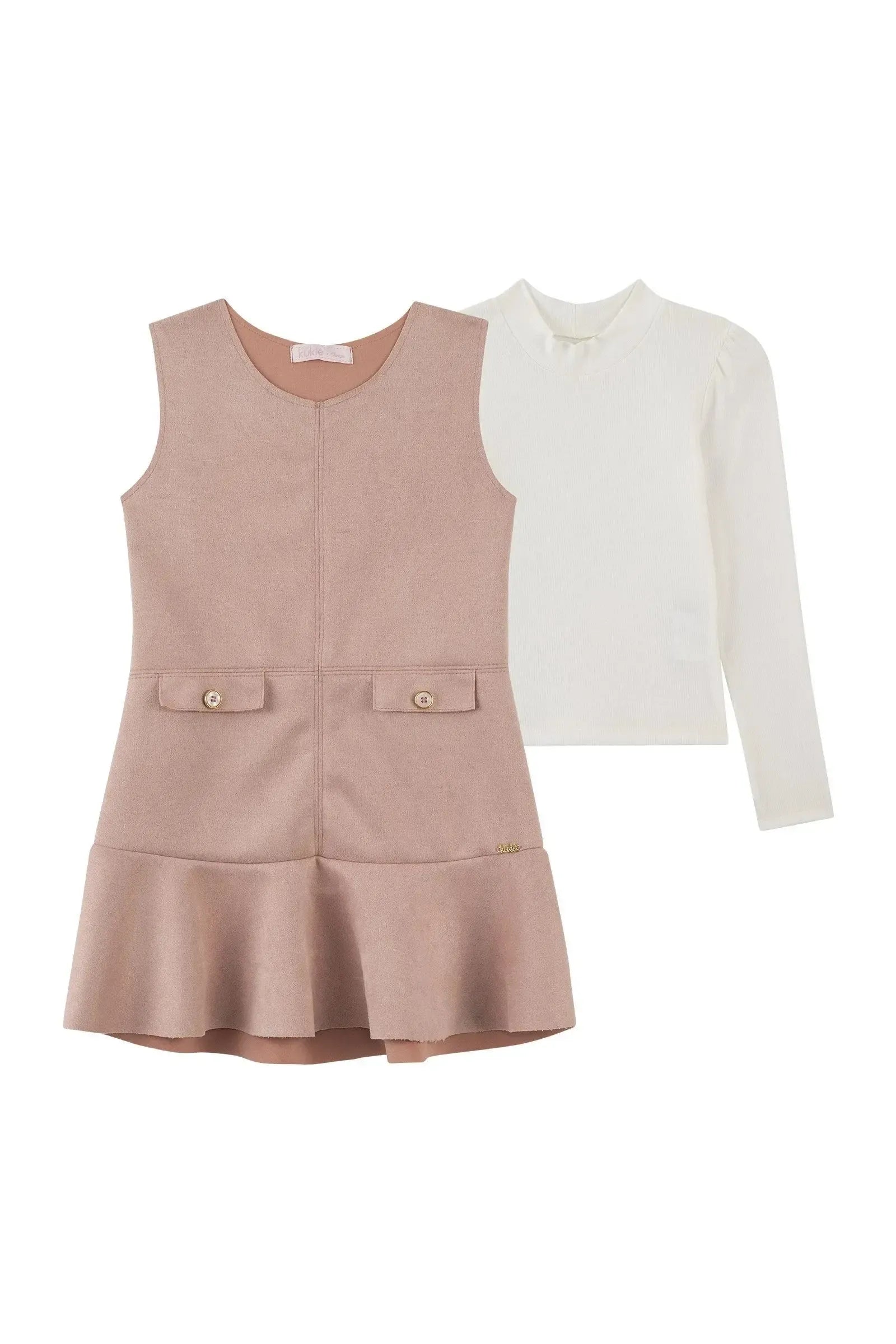 Vestido em Scuba Suede e Blusa em Canelado 92074 Kukiê Infantil Menina