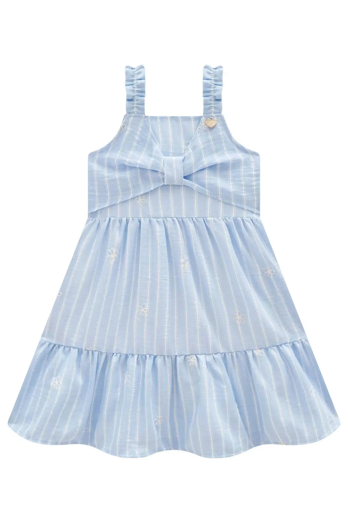 Vestido em Tecido Listrado Bordado 98367 Infanti Infantil Menina