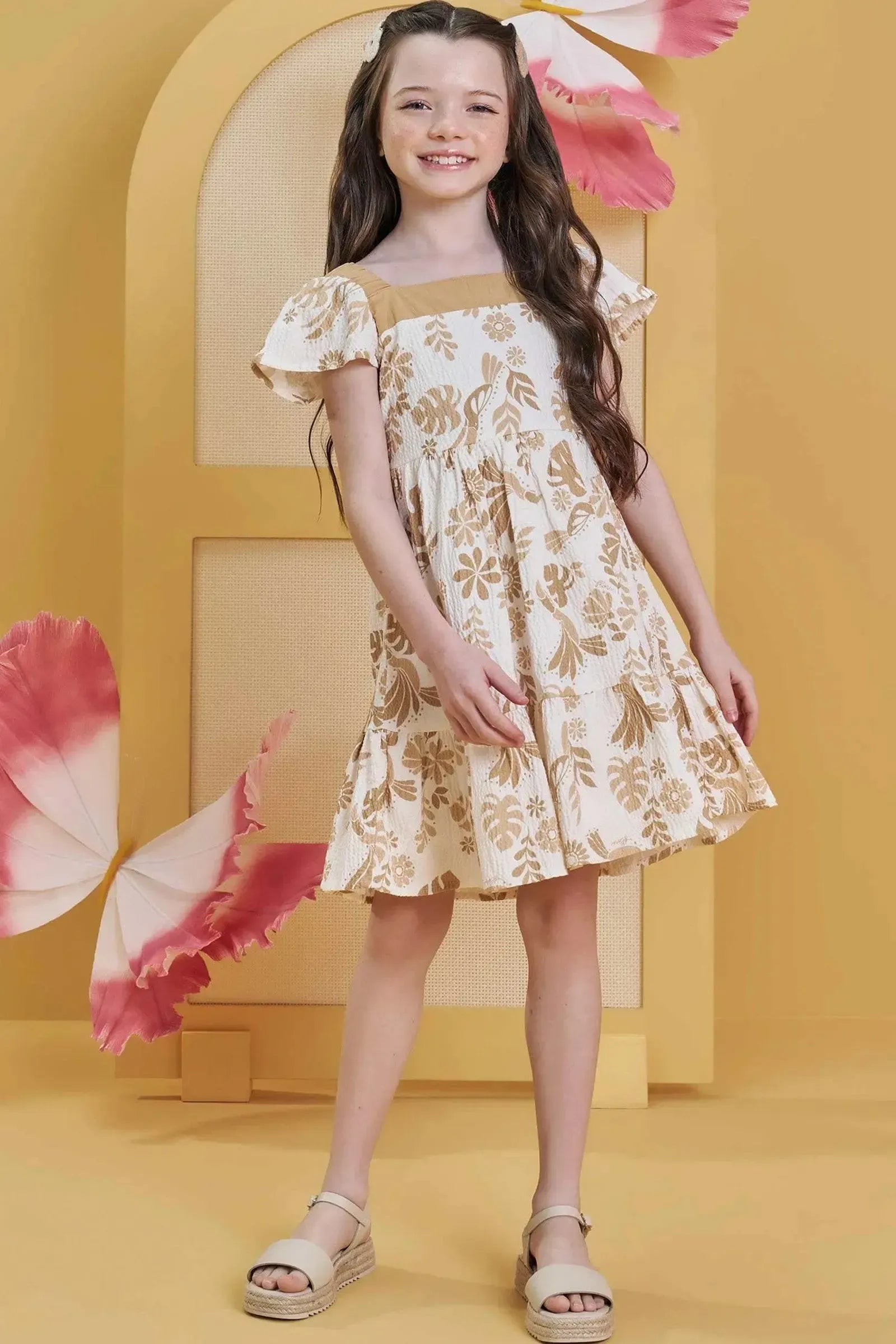 Vestido em Tecido Texturizado 82984 Infanti Infantil Menina