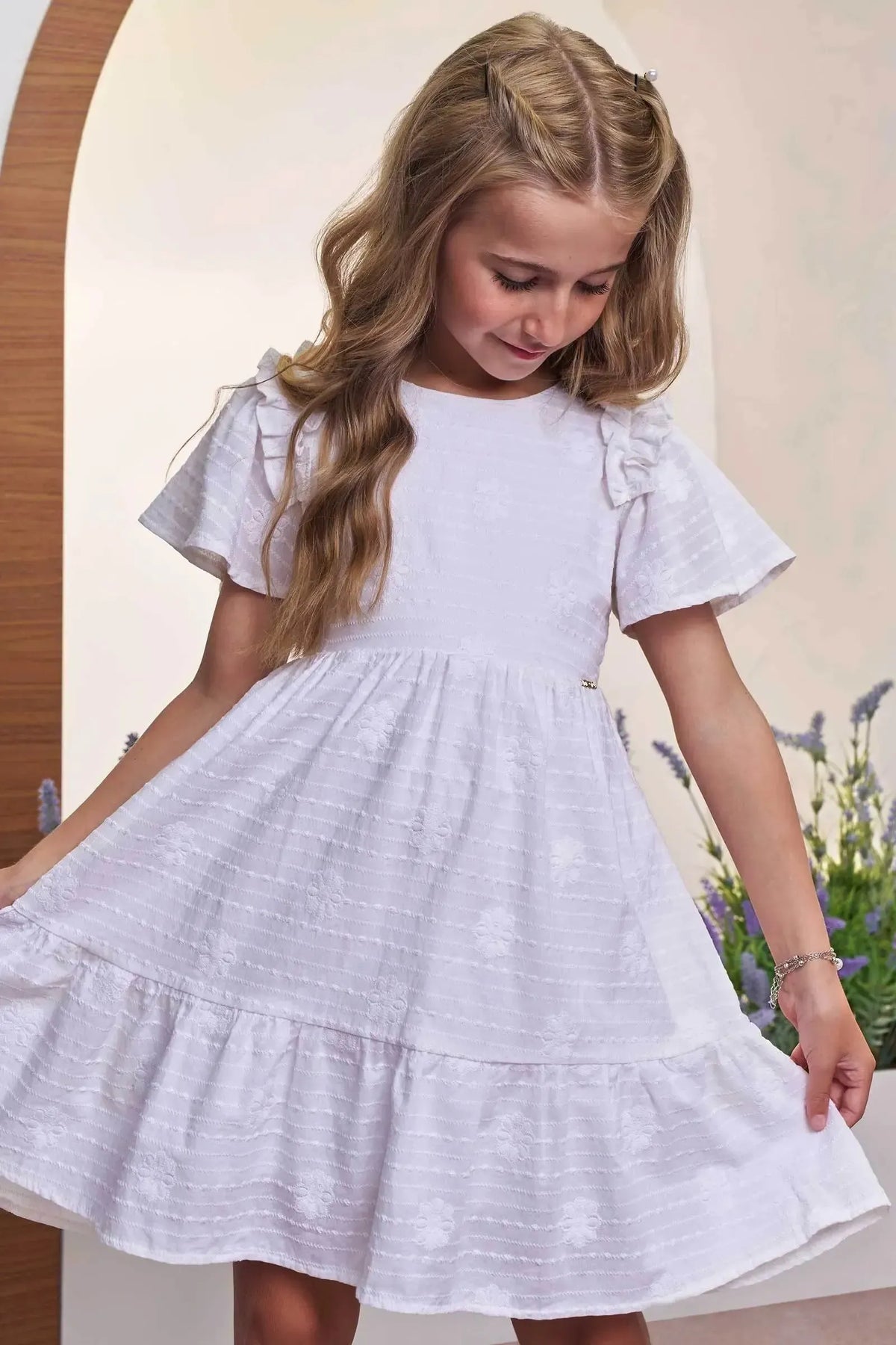 Vestido em Tricoline Bordada 98534 Infanti Infantil Menina
