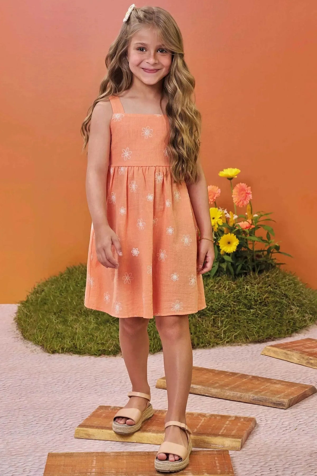 Vestido em Tricoline Bordado 99021 Kukiê Infantil Menina