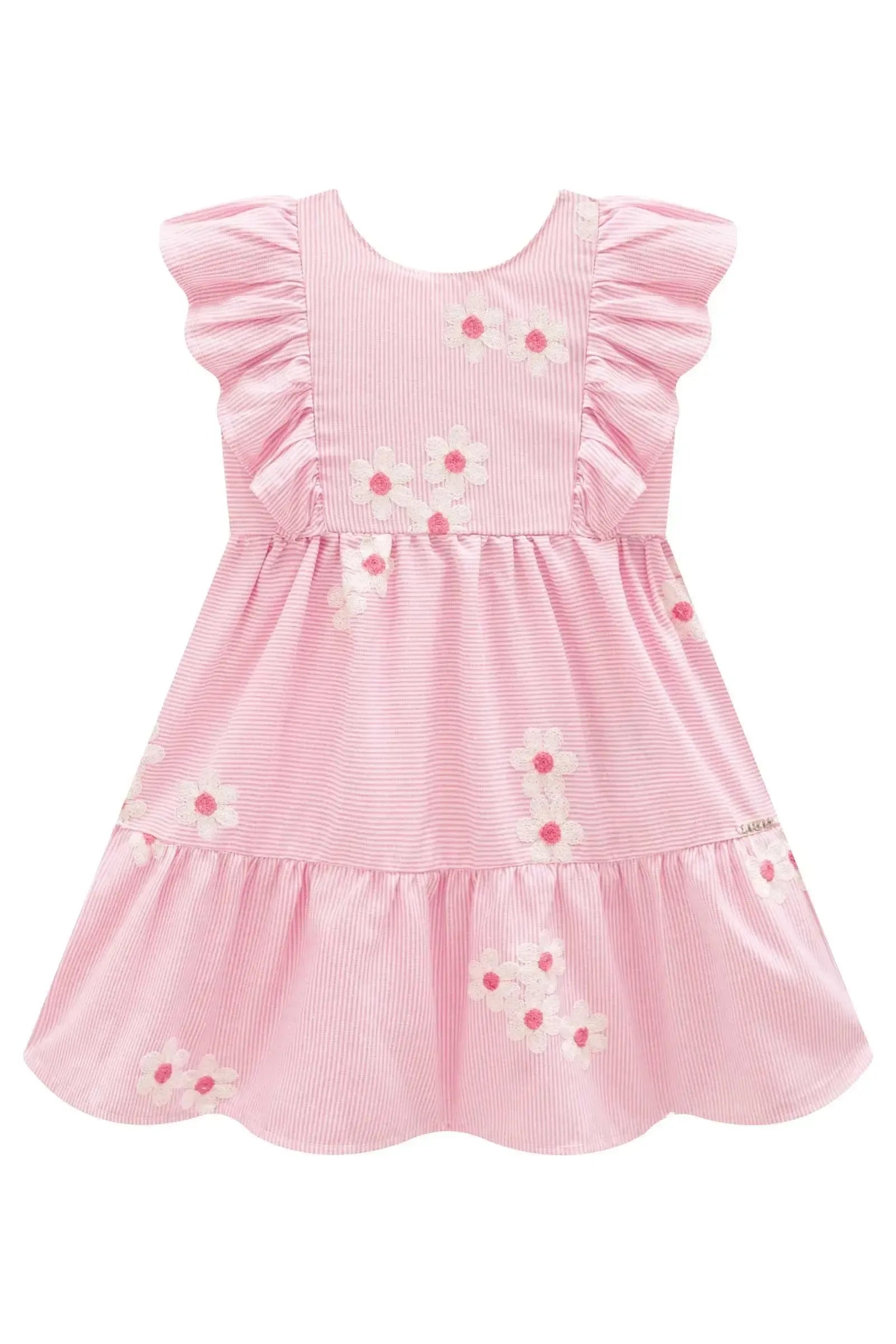 Vestido em Tricoline Bordado Flores 98389 Infanti Bebê Menina