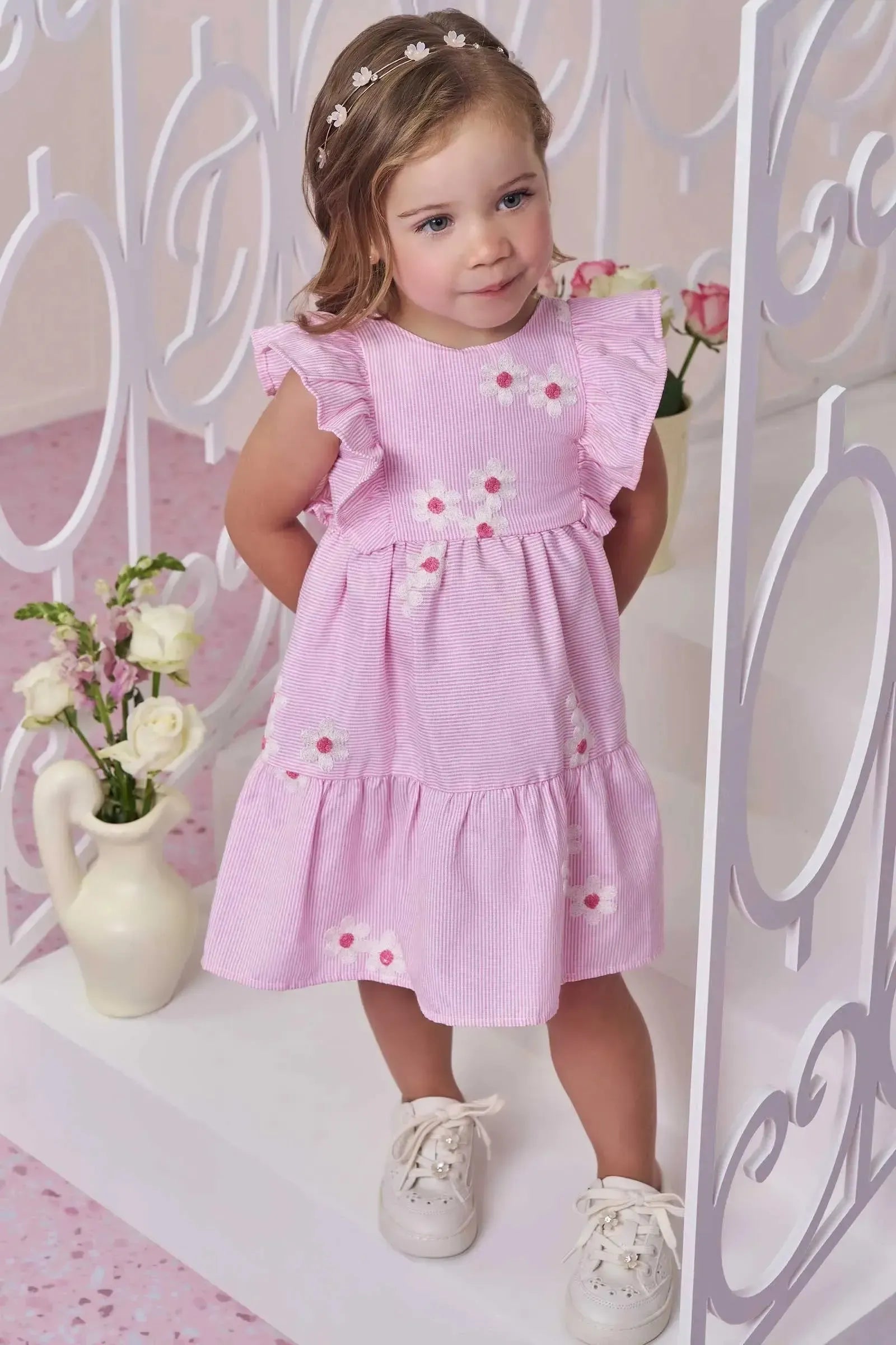Vestido em Tricoline Bordado Flores 98389 Infanti Bebê Menina