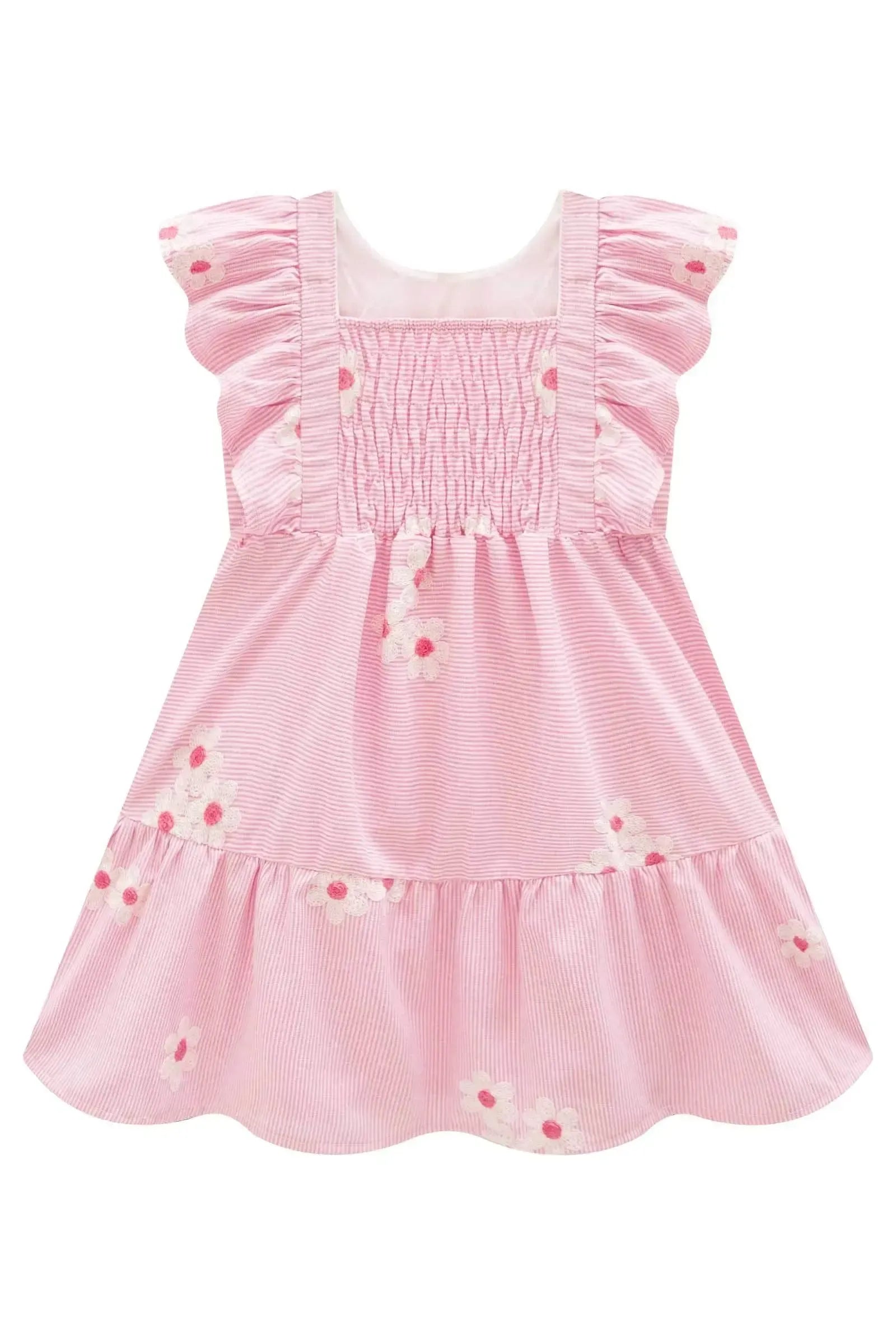 Vestido em Tricoline Bordado Flores 98389 Infanti Bebê Menina