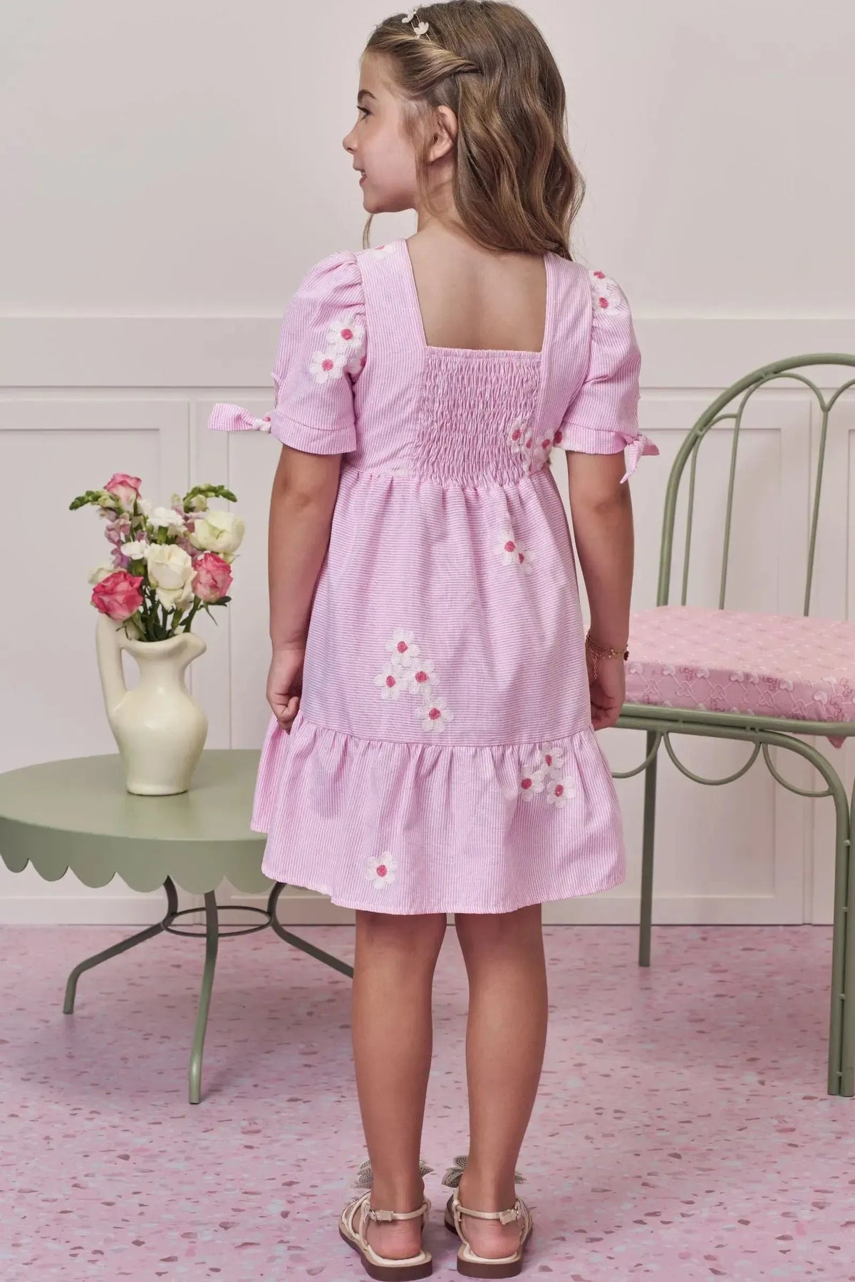 Vestido em Tricoline Bordado Flores 98777 Infanti Infantil Menina