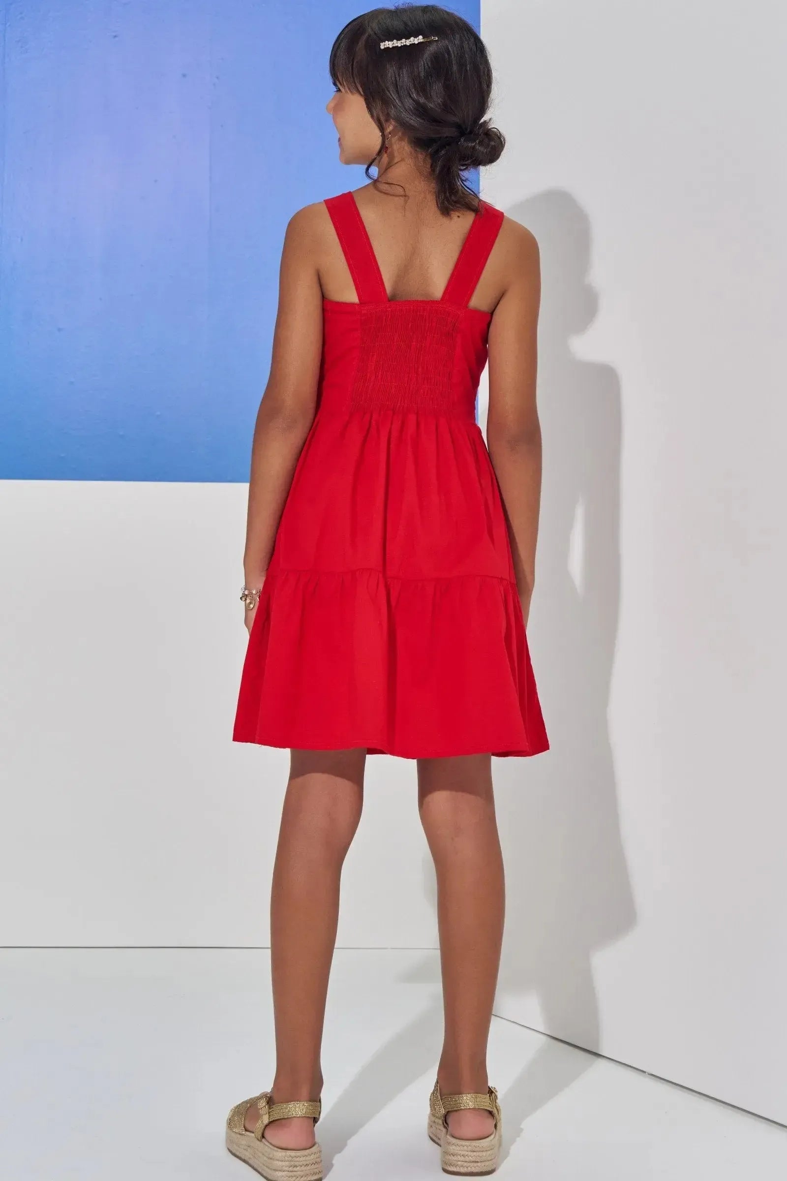 Vestido em Tricoline com Elastano 98264 Vic Teen Menina