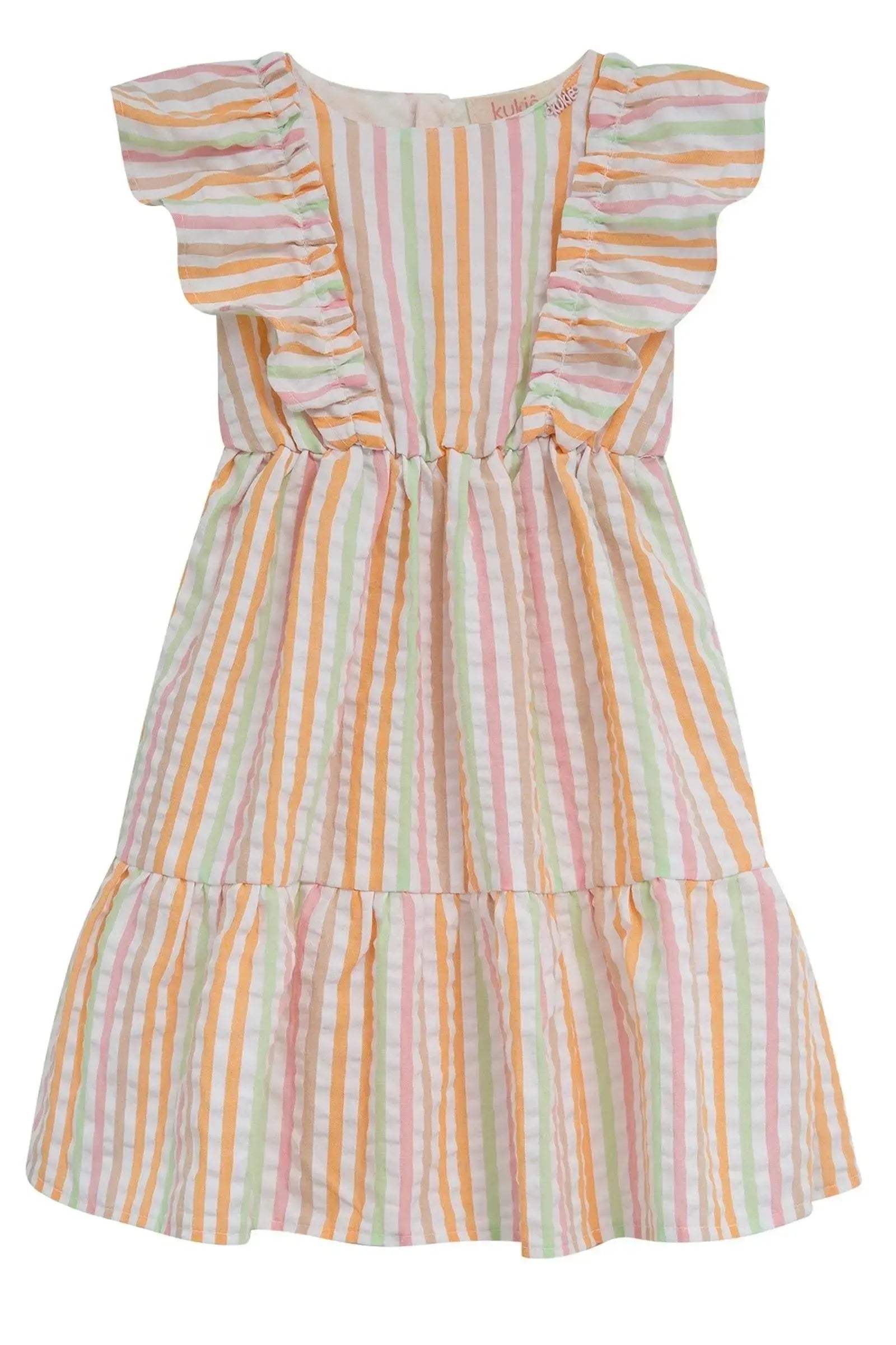 Vestido em Tricoline Listrada Anarruga 94704 Kukiê Infantil Menina