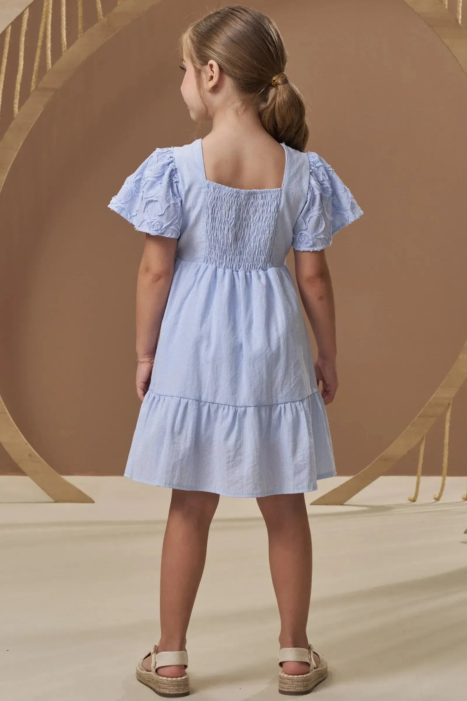Vestido em Tricoline Listrado 3D Floral 96892 Infanti Infantil Menina